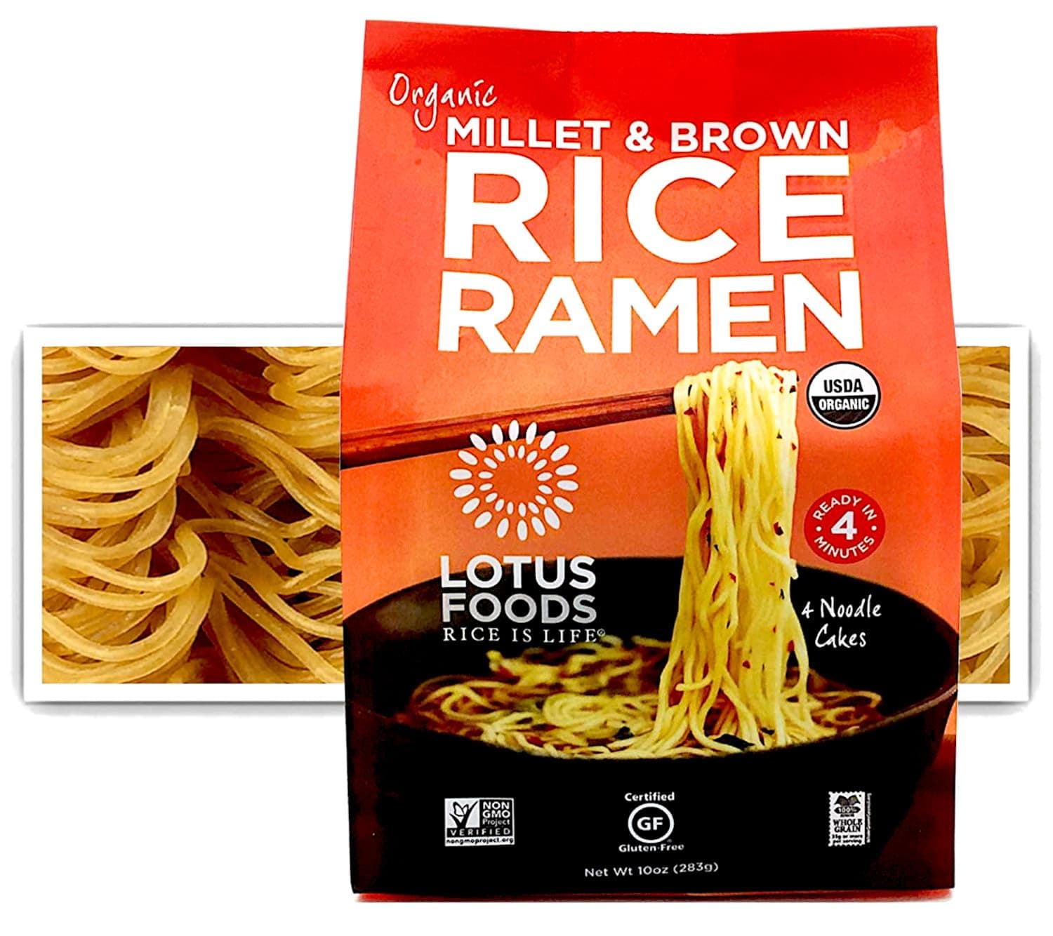 Lotus Foods Organic Gluten-Free Millet & Brown Rice Ramen Noodles, Nutty Flavor, 10 Oz, 6 Count