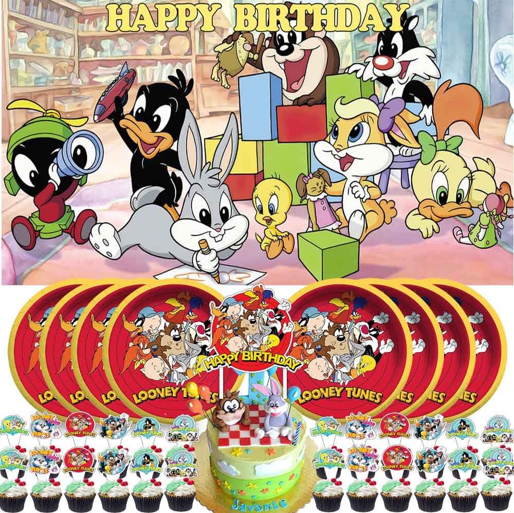 Baby Bugs Bunny Party Supplies for Looney Tunes Birthday Decorations Plates Banner Kids Cake Toppers Set Decorations Decor