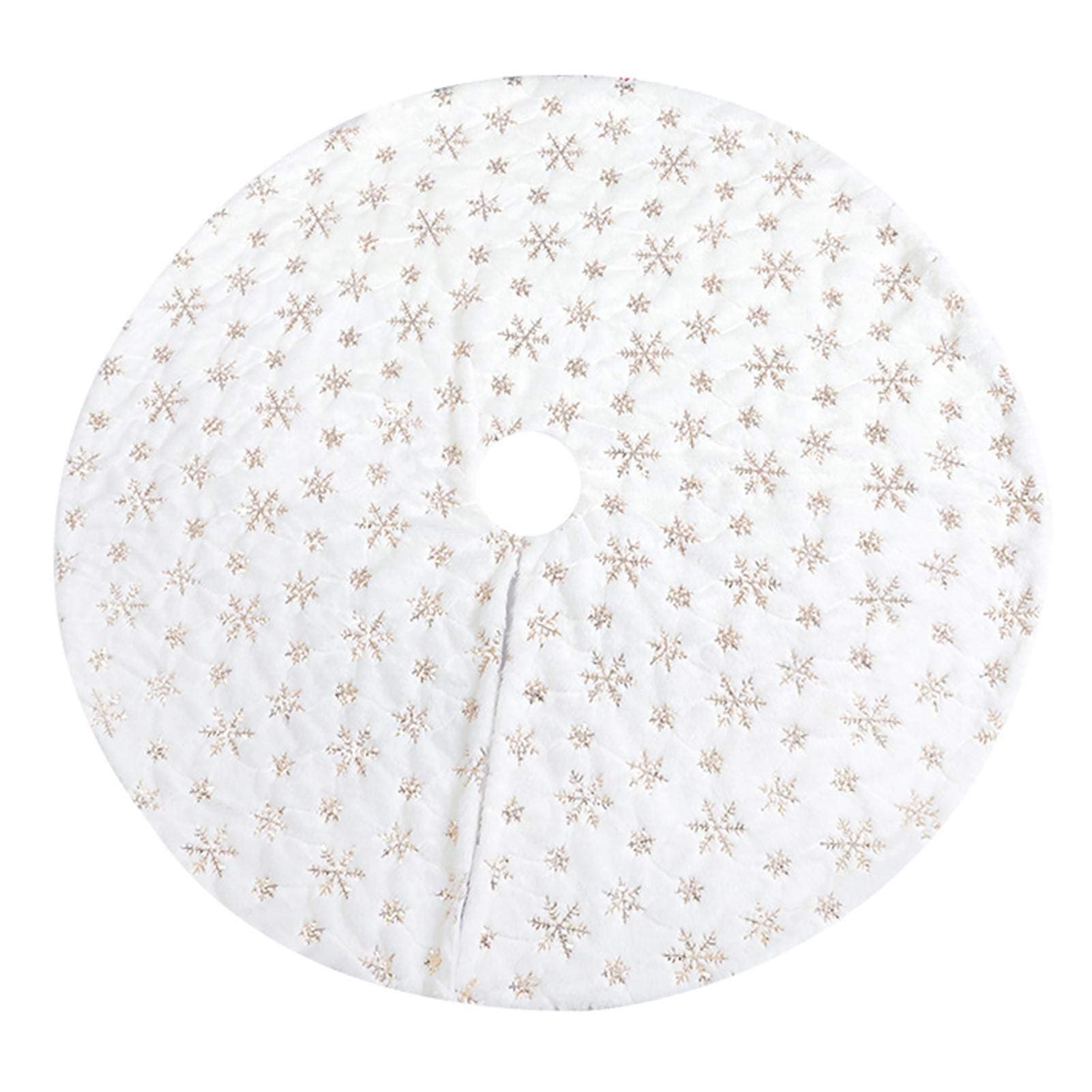 Xpccj Plush Faux Fur Christmas Tree Skirt, 90cm /122cm Round tTree Skirt Embroidered with Snowflakes, Easy to Set up and Convenient to Storage, Soft and Comfortable