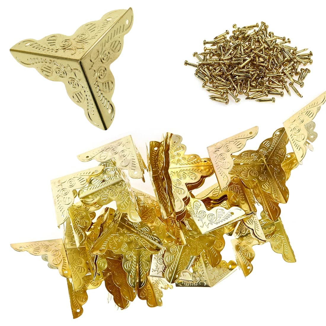 Bitray 25MM Antique Brass Box Edge Corner Cover Printed Wooden Box Guard Protector with Screws for Wooden Jewelry Box Case Photo Frame Chest Trunk Table Cabinet Furniture