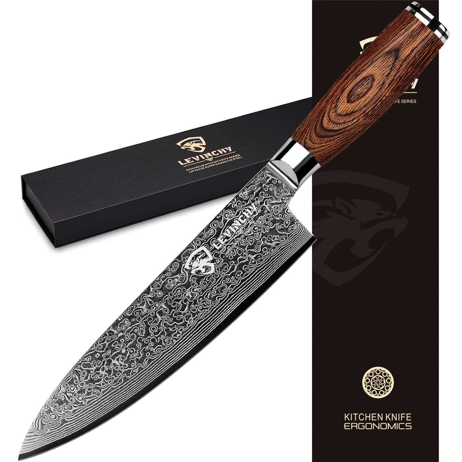 Damascus Chef's Knife 8 inch Professional Handmade Damascus Stainless Steel Kitchen Knife, Superb Edge Retention, Stain & Corrosion Resistant, Ergonomic PAKKA Wood Handle