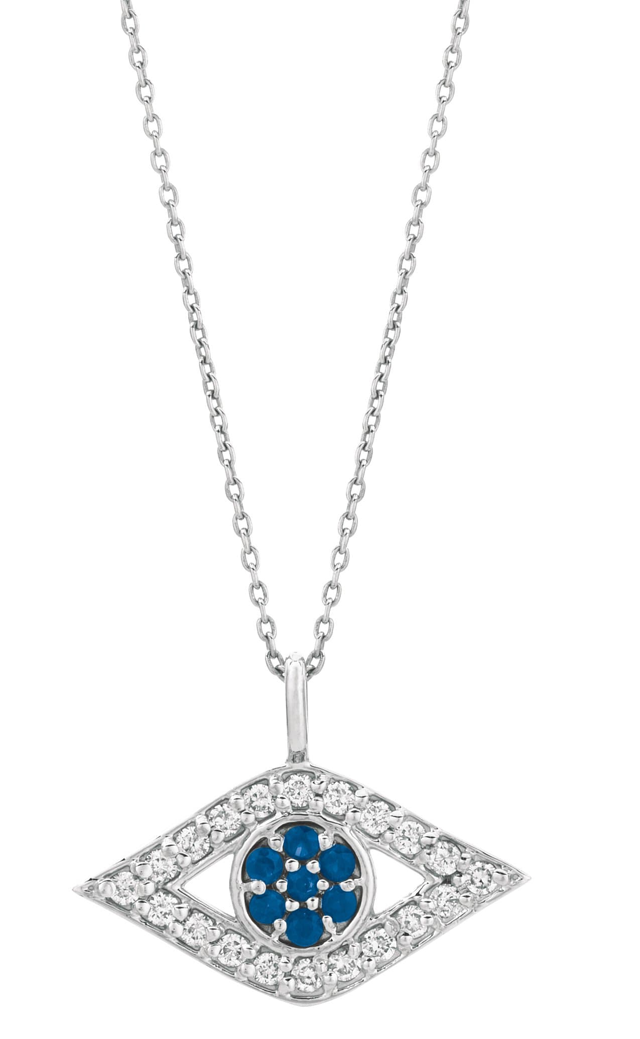 Evil Eye Diamond & Sapphire 0.35 Ct 14k White Gold Pendant Necklace 18"