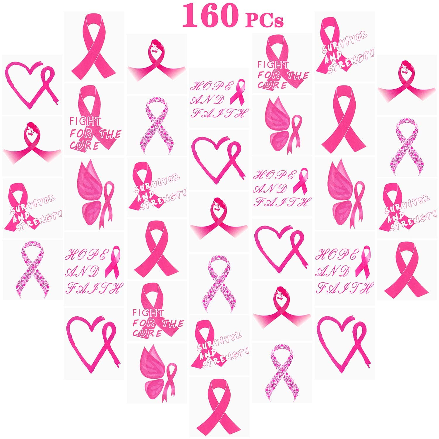 ENLINK160 PCs Pink Ribbon Tattoos Breast Cancer Awareness Temporary Tattoos