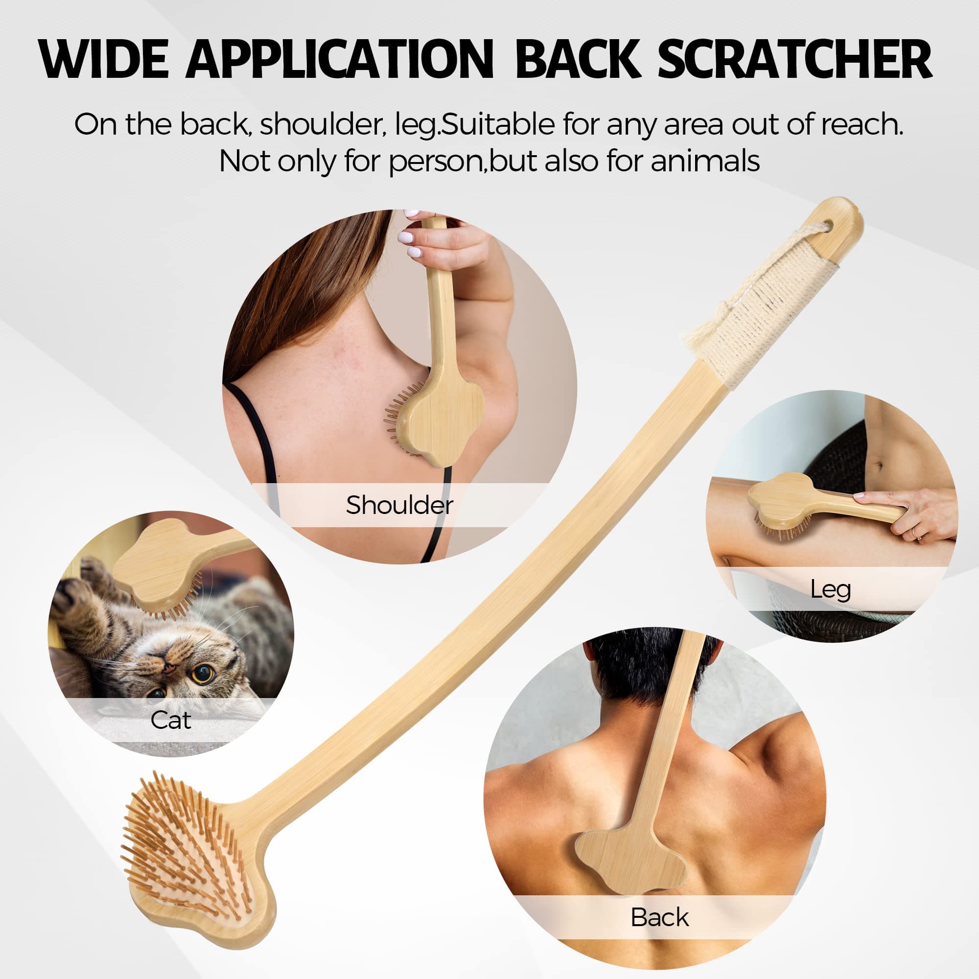 Oversized Back Scratcher, Extended Bamboo Scratcher, 22.04" Long Curved Handle; Wider Head; More Larger Scratching Surface, Adults Body Instant Scratcher Christmas Gift for Women and Men.