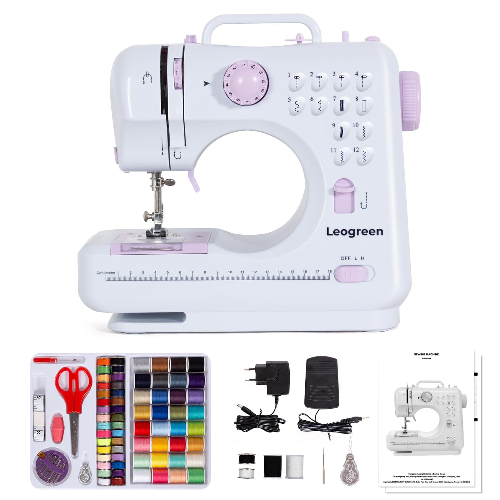 LeogreenElectric Sewing Machine, Beginner Sewing Machine with 12 Sewing Programmes, with Sewing Kit and Pedals for Beginners Parents and Children (Purple)