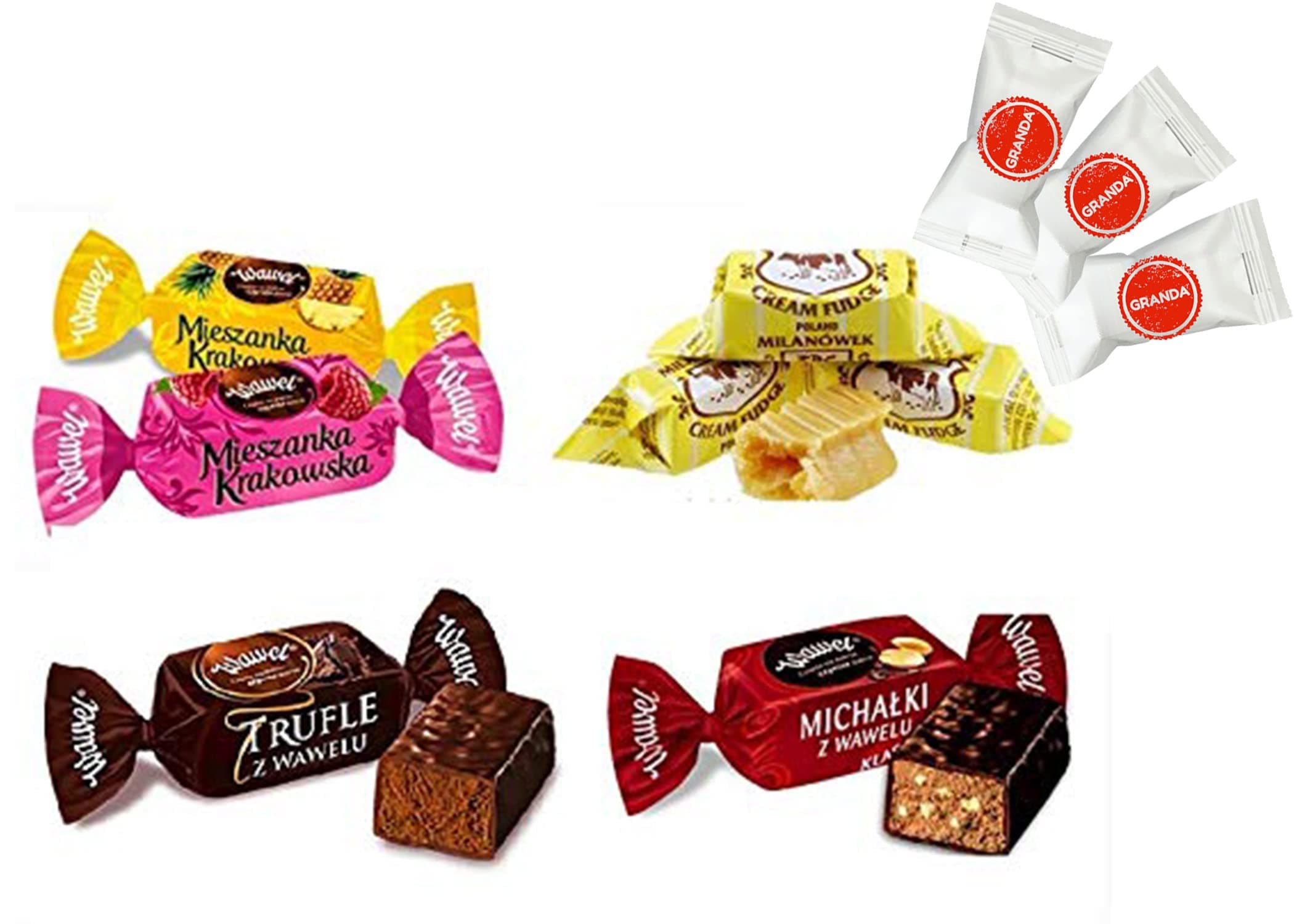 TASTE OF POLAND MIX POLISH CANDIES packing by Granda 1 lb. Traditional and Most Popular Polish Candies. Wawel Michalki Zamkowe, Mieszanka Krakowska, Trufle, Krowka Milanowek. Products from Poland.