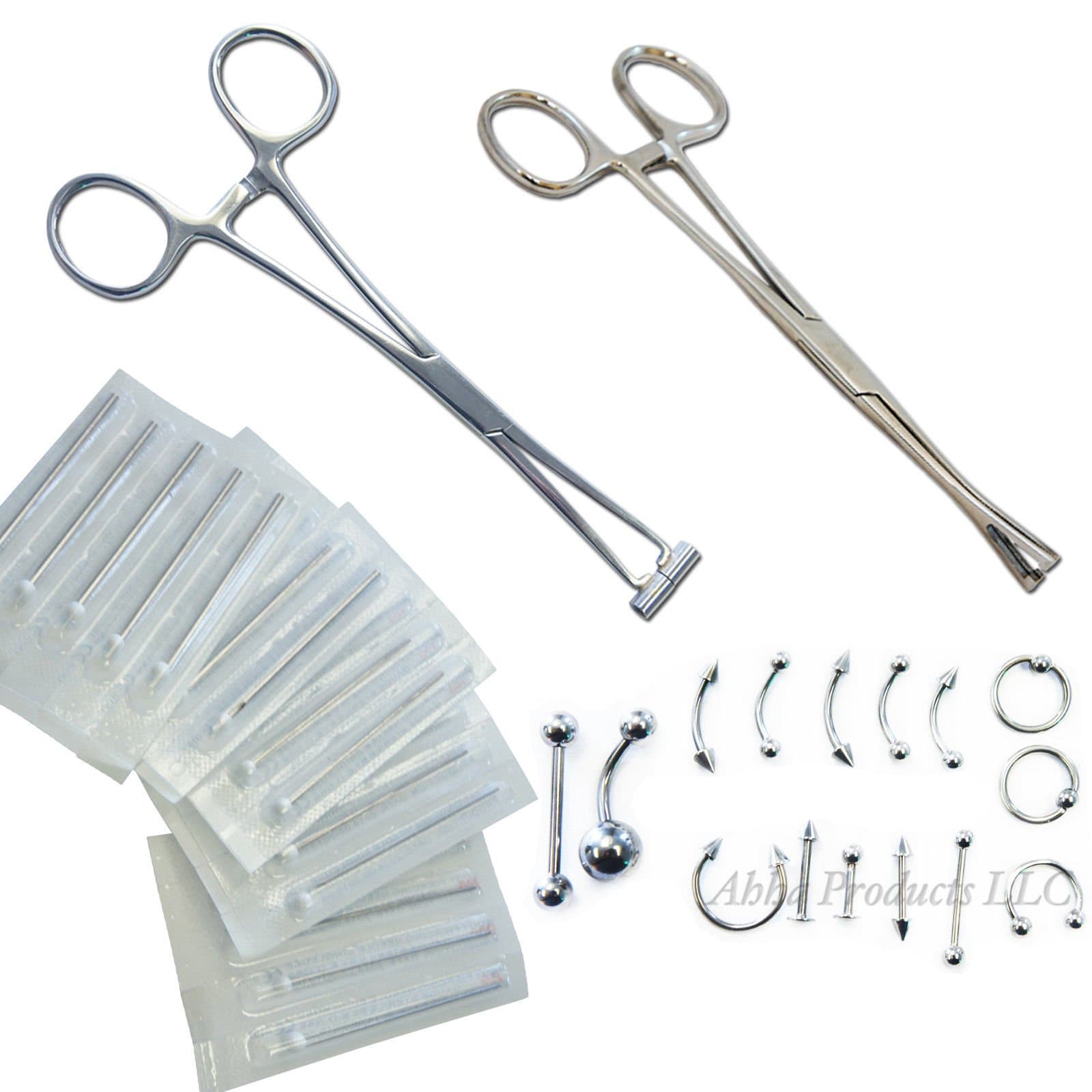 42pc Ear Lip Navel belly Body Piercing Kit Forcep Septum Nose 12G-20G Stainless Steel Jewelry