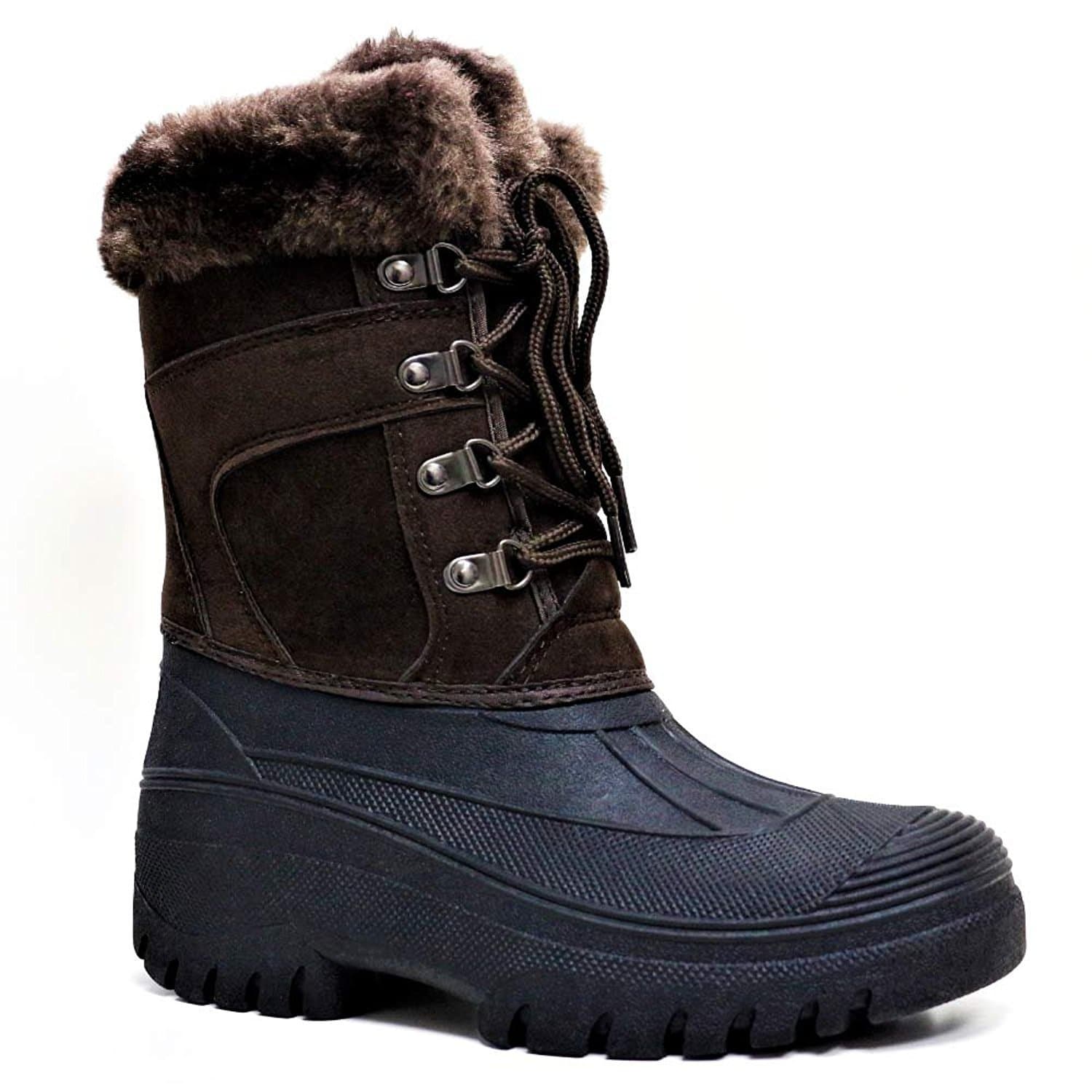 Fenside Country Clothing Ladies Premium Lace Up Thermal Winter Boots for Walking Stable Work - Faux Fur Top Lined & Anti Slip