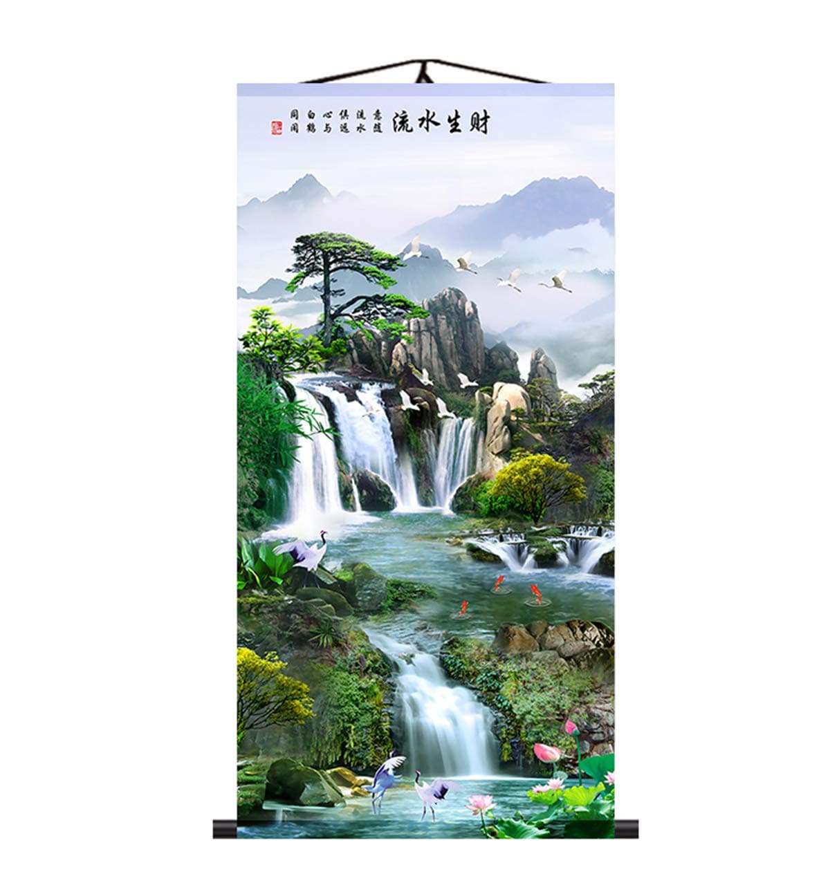Zzooi Chinese Fengshui Decorative Painting Look Alive Propitious Animals Waterfalls Wall Art Hanging Silk Painting Scroll,Feng Shui Decor