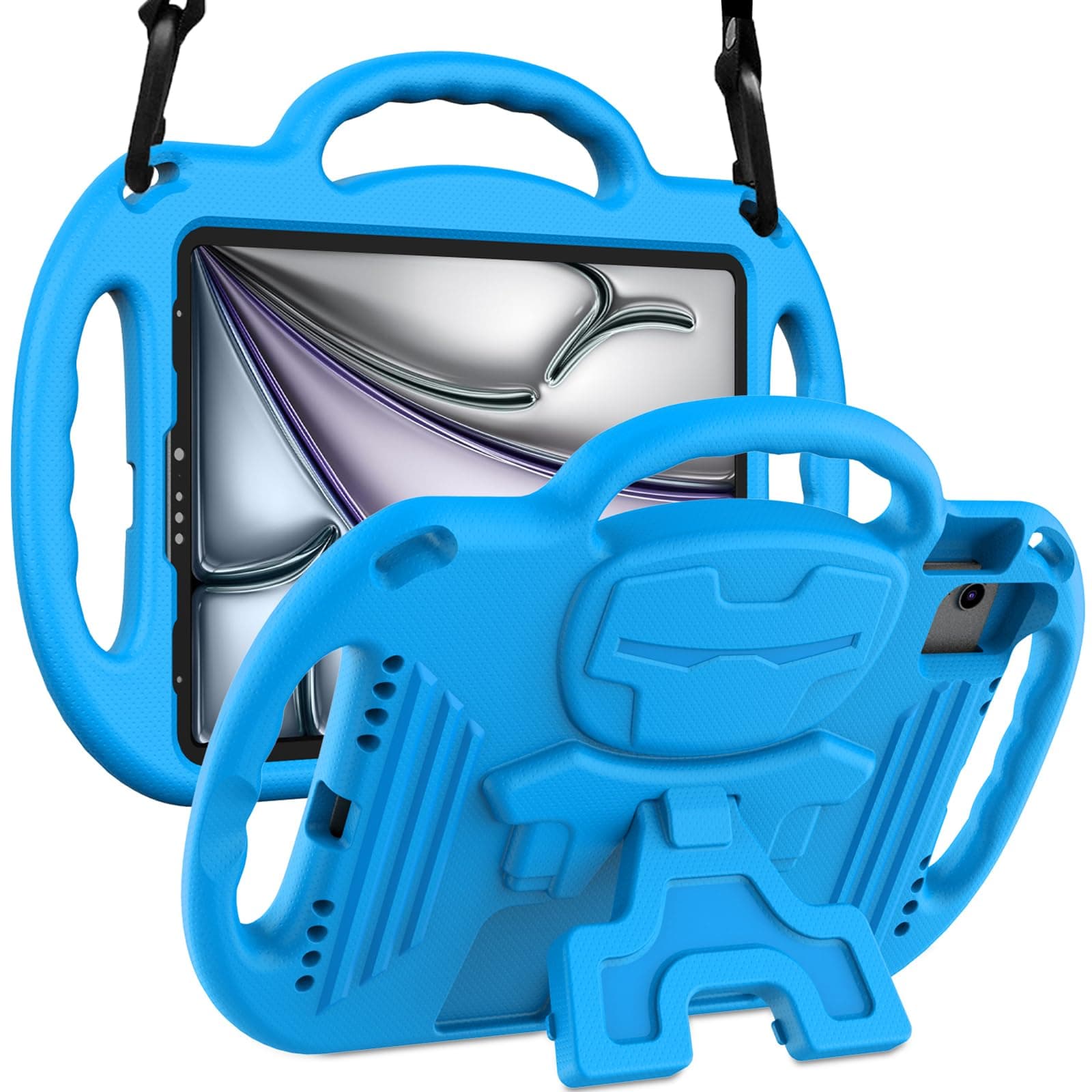 LTROP Kids Case for iPad Air 6th Gen(11",2024) & Air 5th/4th Gen & Pro 11, Durable Shockproof Case with Shoulder Strap Handle Stand for iPad 10.9 & 11 inch Tablets, Blue