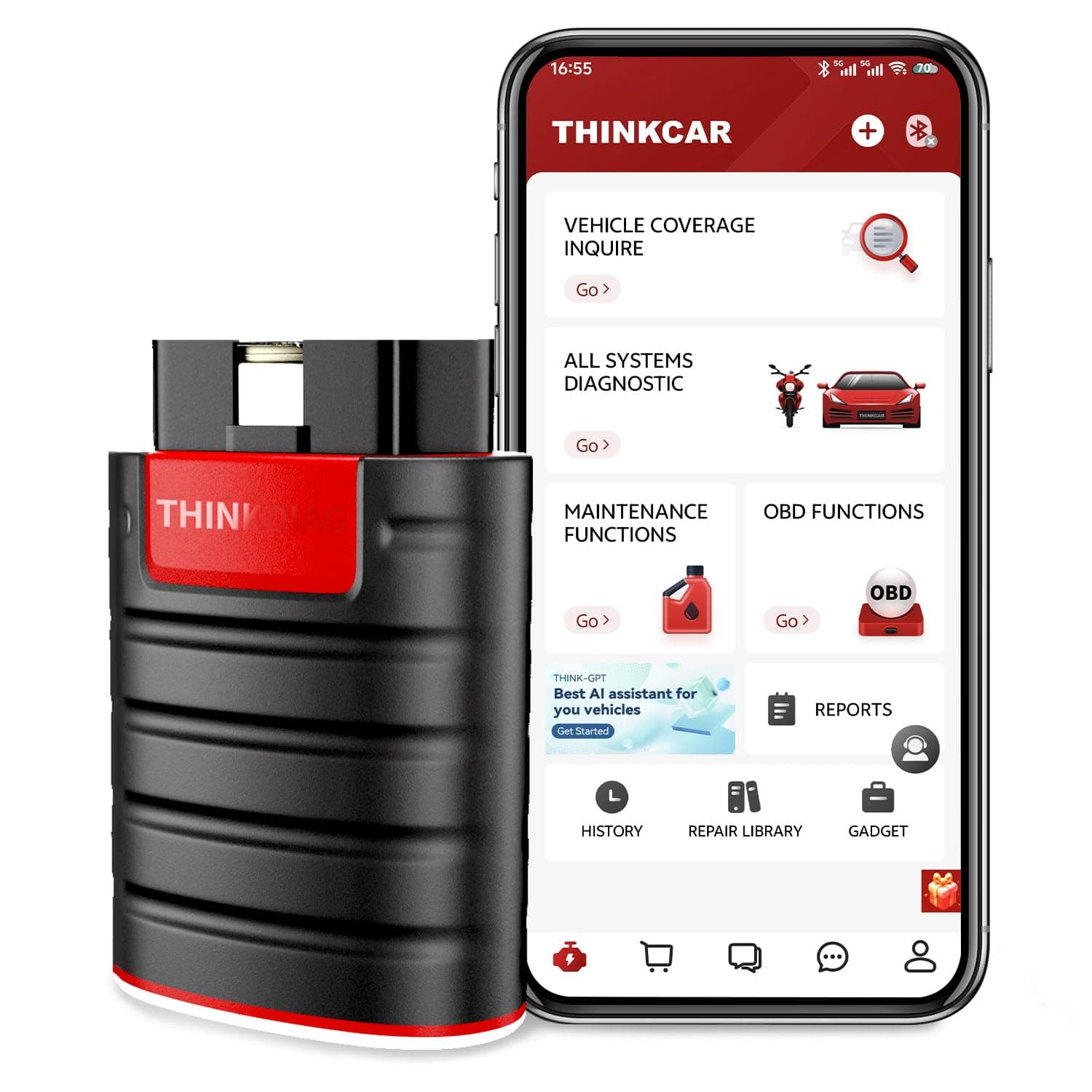 - Thinkdiag OBD2 Scanner Bluetooth, All System Bidirectional scan Tool OE Level Diagnostic Tools with ECU Coding,15+ Service Functions All Software 1 Year Free fits for iPhone & Android