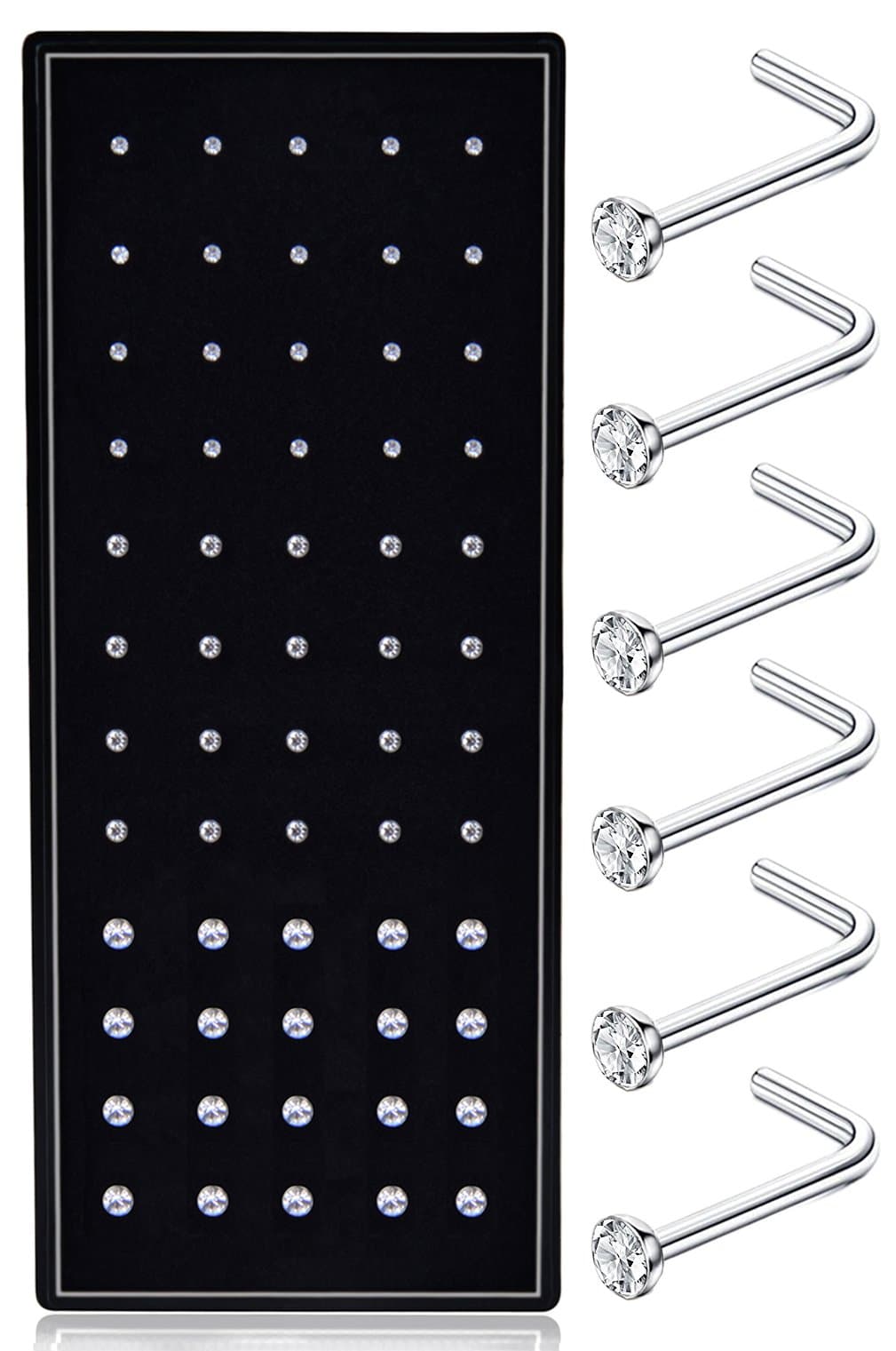 Fystir 20G L Shaped Nose Ring Studs Piercings Jewelry Stainless Steel 1.5mm 2mm 2.5mm 60-120 Pcs