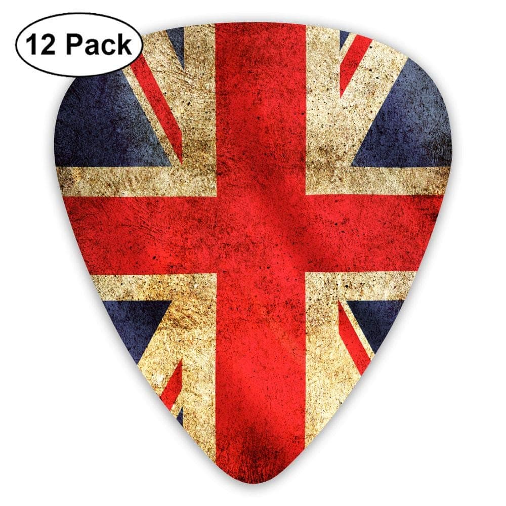 WOODRAIN Union Jack British Flag England Old Guitar Picks 351 Shape Classic Picks 12-Pack Celluloid Paddles Plectrums 0.46mm/ 0.71mm/ 0.96mm