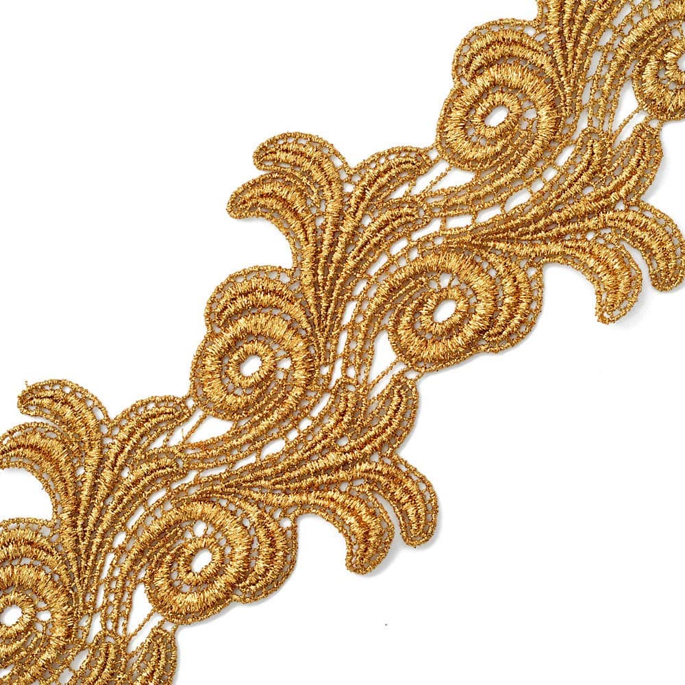 2- Yards 4" Metallic Lace Trim for Bridal, Costume or Jewelry, Crafts and Sewing, LP-MX-4659 (Gold)