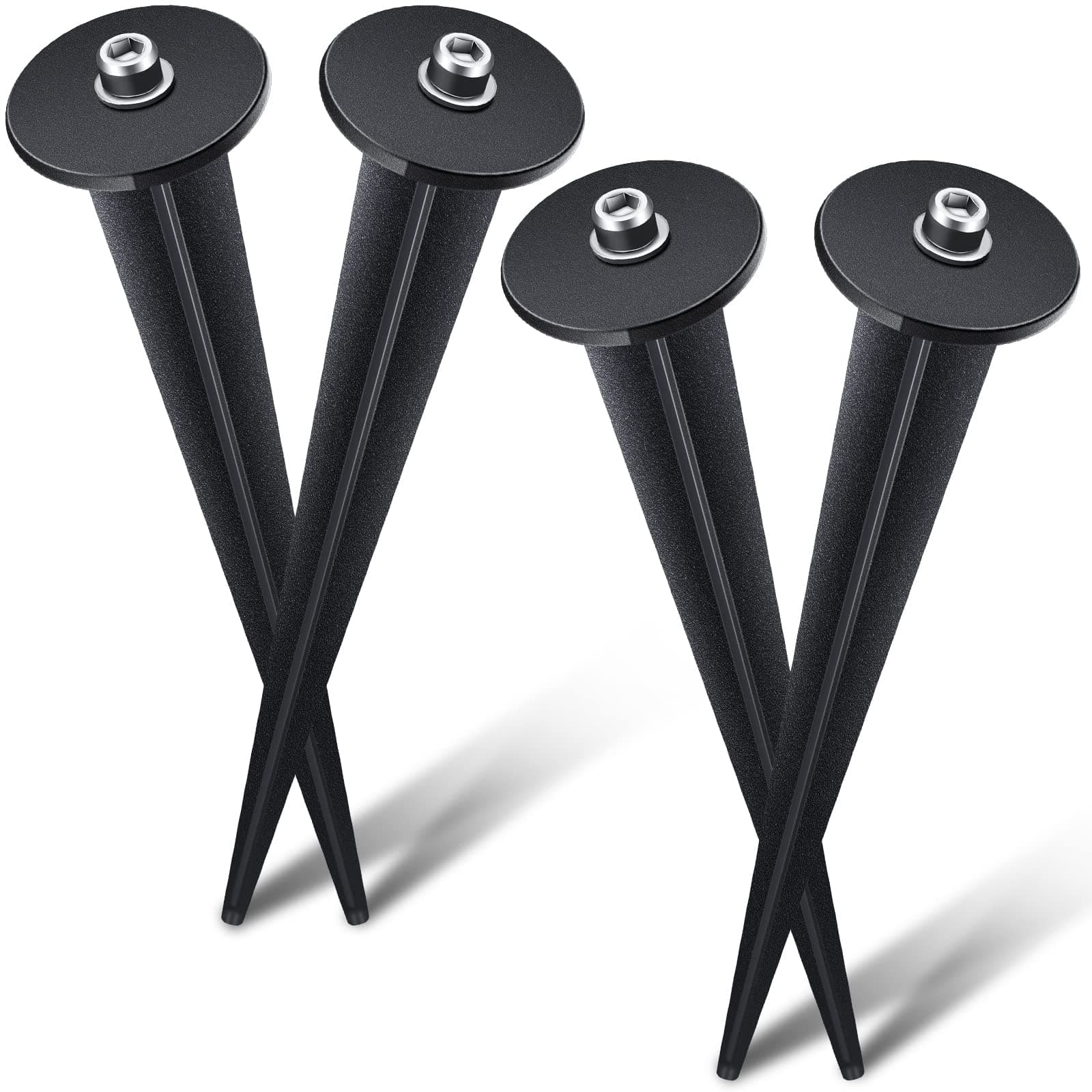 4 Packs Threaded Spike Flood Light Ground Stake Metal Replacement Stakes for Solar Lights Outdoor LED Solar Light Stakes with 4 Hex Screws for Gardens Yard Path Lawn 6.3 Inches