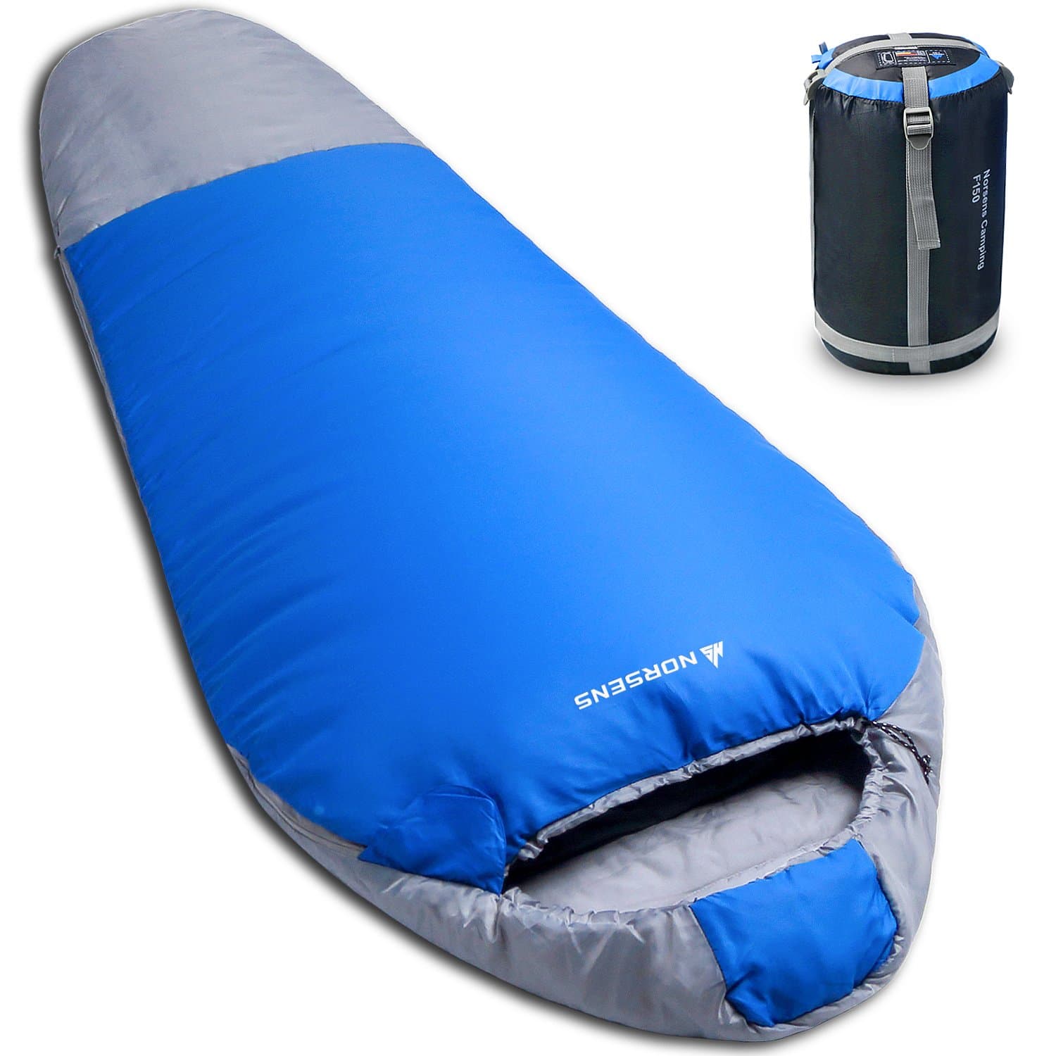 Norsens 3 Season Mummy Sleeping Bag for Camping Backpacking Hiking, Ultralight Lightweight Compact Sleeping Bag Sack with Compression Bag for Adults in Blue