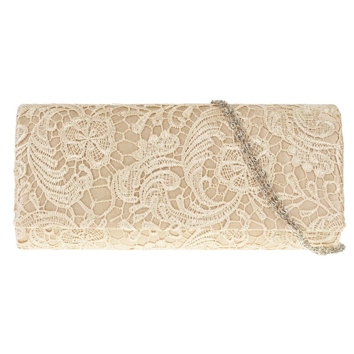 UKFS Floral Lace Pattern Clutch Bag/Ladies Girls Designer Wedding Shoulder Bag/Evening Bag (Champagne)