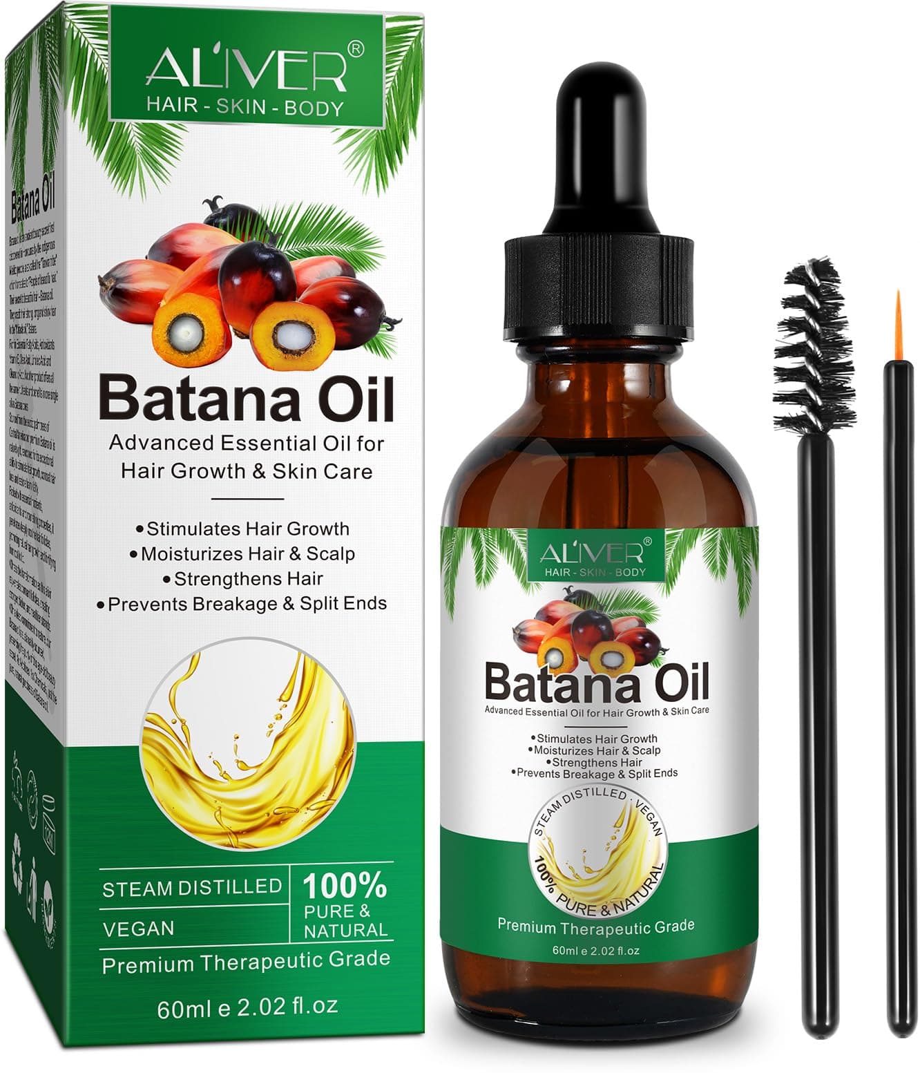 Batana Oil, Batana Oil for Hair Growth, Prevents Hair Loss, eliminates Split Ends & Increases Shine, Natural for Healthier, Thicker, Fuller Hair 60ml