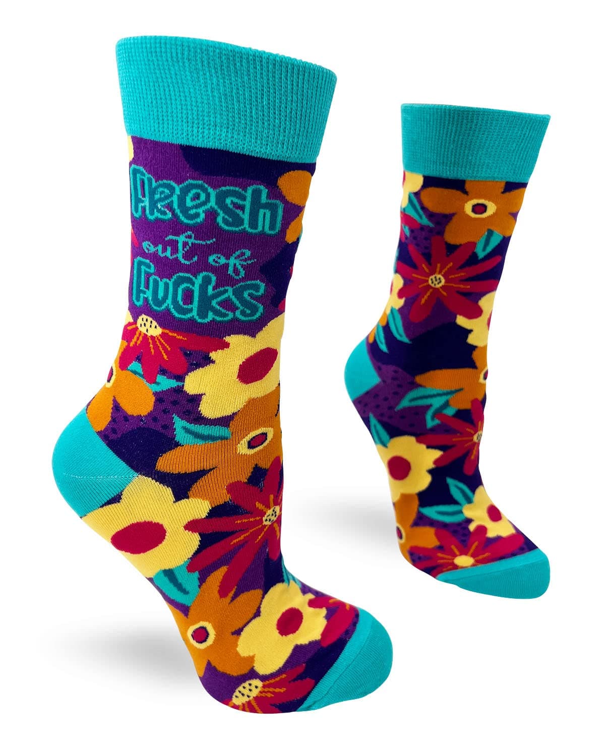 Women's Novelty Floral Crew Socks with Funny Saying - Fresh Out of F-cks - 1 Pair - 1 Size Fits Most