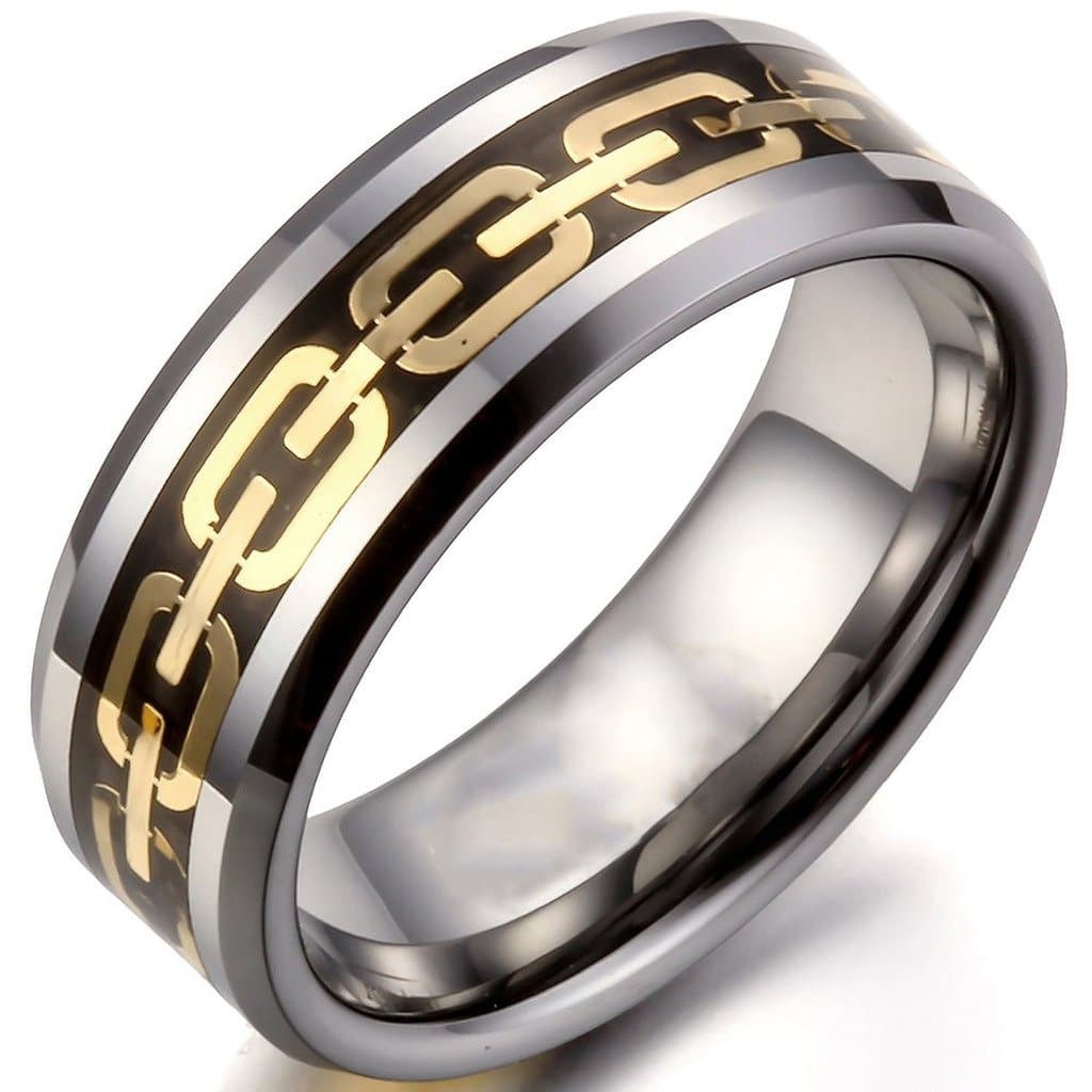 8mm Gold Chain Link Tungsten Carbide Wedding Bands Promise Rings Mens Jewelry Size 13