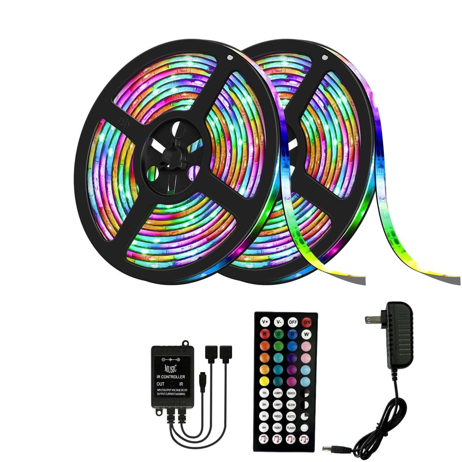 Led Strip Lights Waterproof 2Pcs 16.4ft Led Lights,IR Control Remote,SMD 5050 RGB 600LEDs Lights for Bedroom,Color Changing Lights for Party Room Lighting Flexible Home Décor 32.8FT