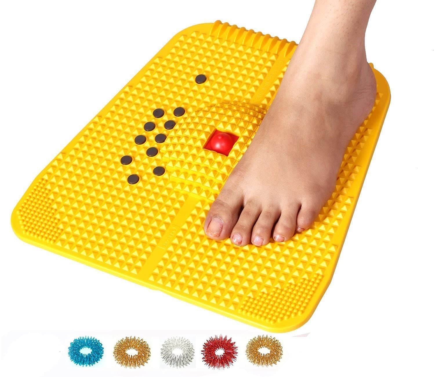 ACi Acupressure Reflexology Magnetic Pyramidal Therapy Power Pain Relief Energy Foot Health Mat Set Of 1 + Sujok Rings Set Of 5 L X W X H – 30 X 30 X 7 Cm Yellow Mat
