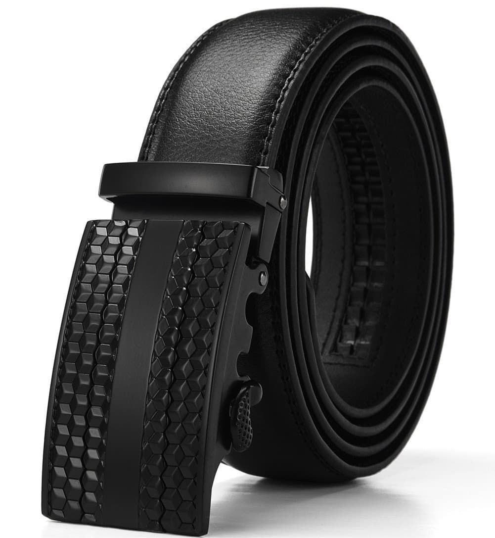 X XHtang Men's Ratchet Belt with Genuine Leather, Slide Belt for men 1 3/8 inches Wide