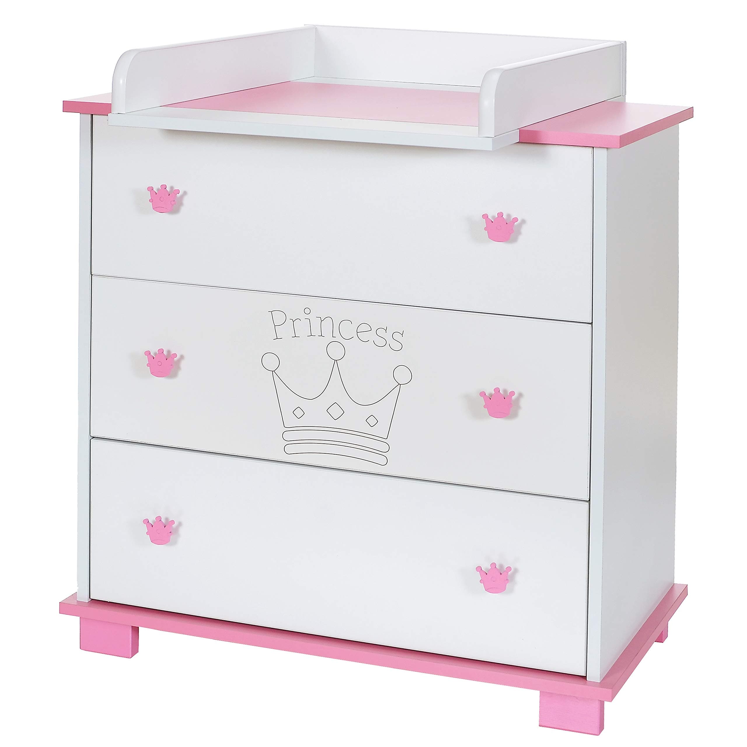 Baby Changing Chest Princess - Nursery Furniture Changer Unit With 3 Drawers - Baby Changing Table removeable