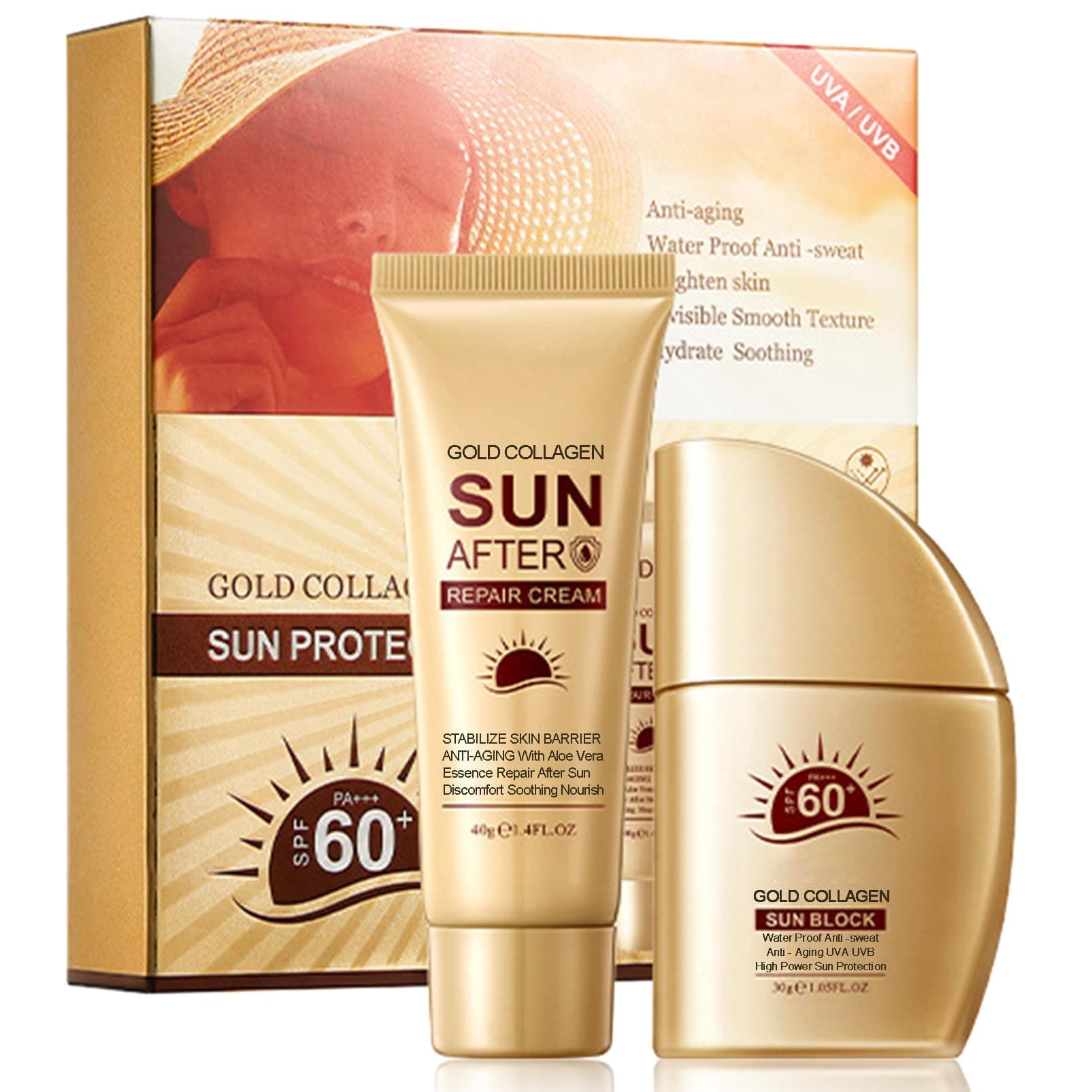 KASTWAVE Face Suncream SPF 60 + After Sun Repair Cream, Face Sunscreen SPF 60+ Sun Protection, After Sun Lotion With Aloe Soothing Skincare,Face Moisturizer With SPF No Sticky & Refreshing