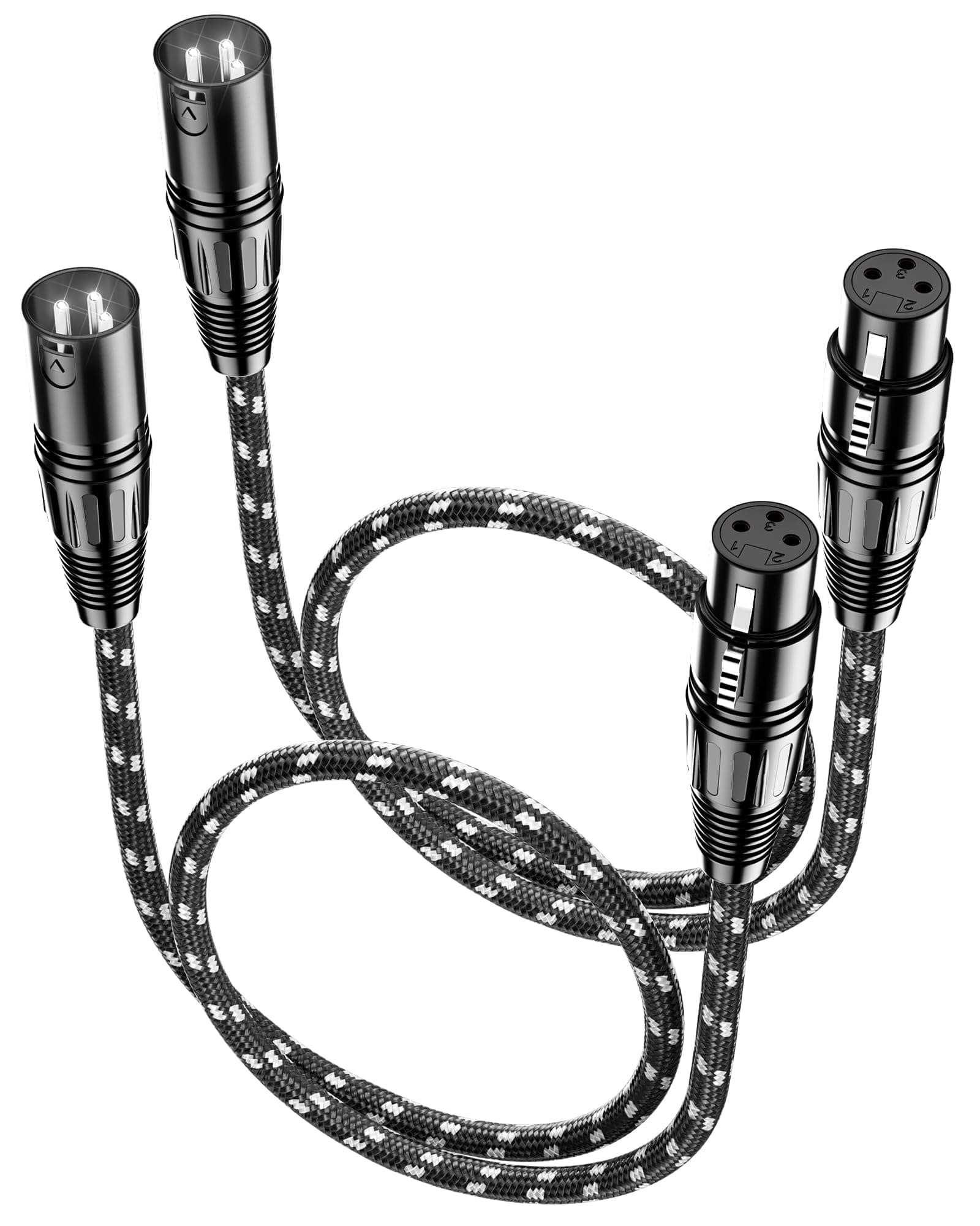 Short XLR Cables, XLR Microphone Cable 2ft 2 Pack, All Length from 6inch to 100ft，Mic Cord Nylon Braided OFC Shielded Balanced 3 Pin Male to Female for Mixer, Speaker