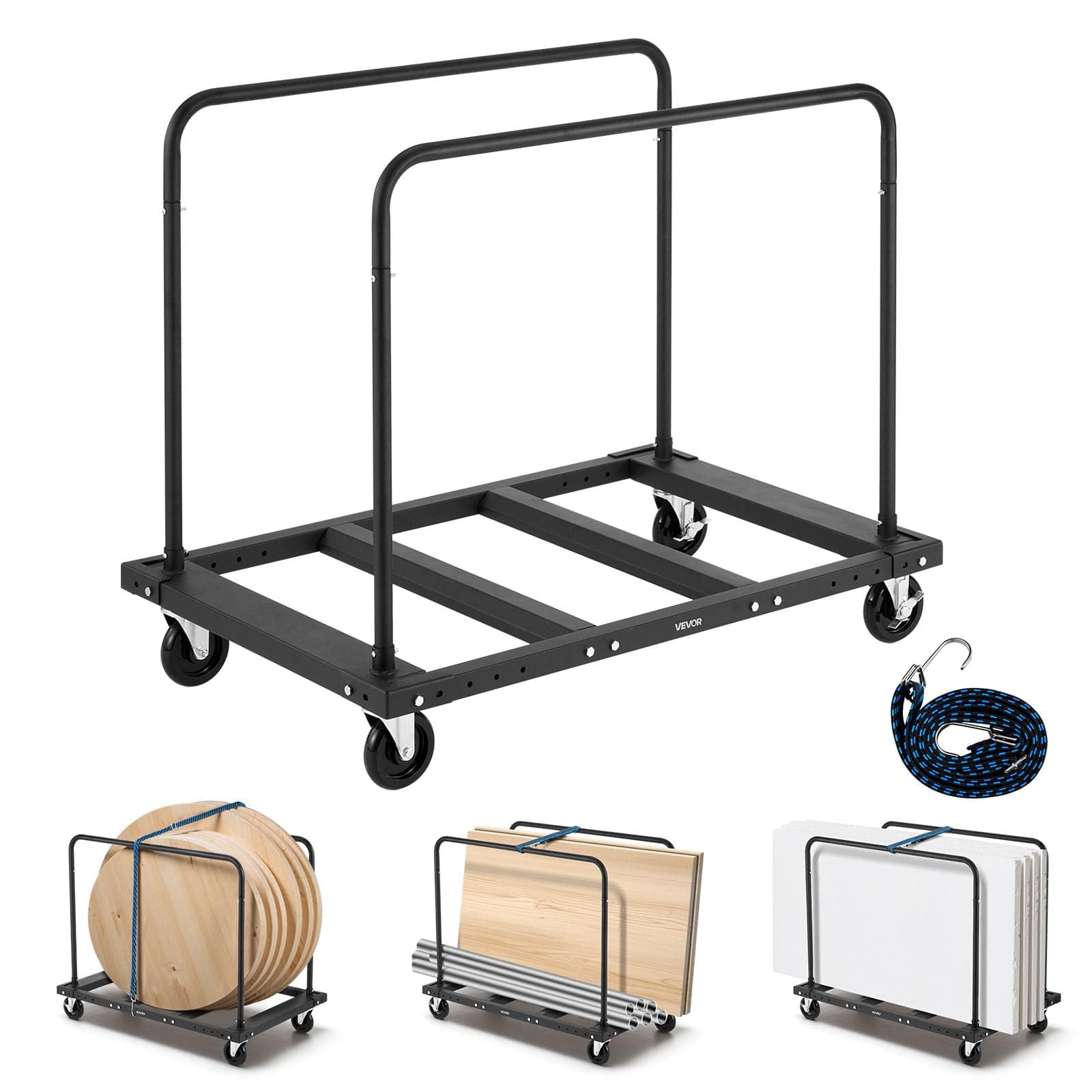 VEVOR Folding Table Cart, Heavy Duty Table Trolley with 5" Swivel Wheels, 1800 LBS Drywall Dolly Cart for Garage, Home, Warehouse, Party Event Hotel Furniture 10 Table Capacity