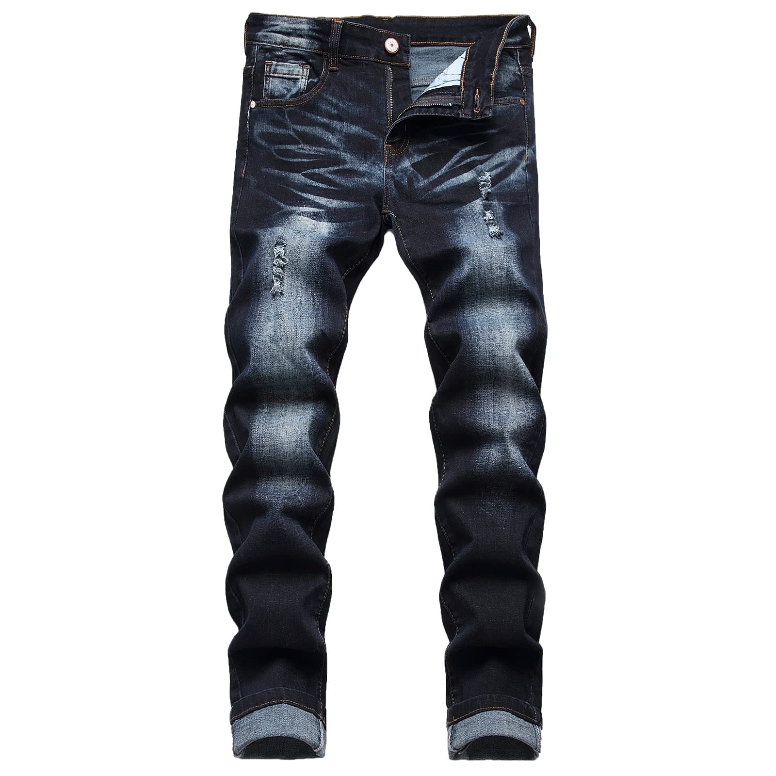Men's Slim Fit Stretch Jeans Ripped Skinny Jeans for Men, Distressed Straight Leg Fashion Comfort Flex Waist Pants