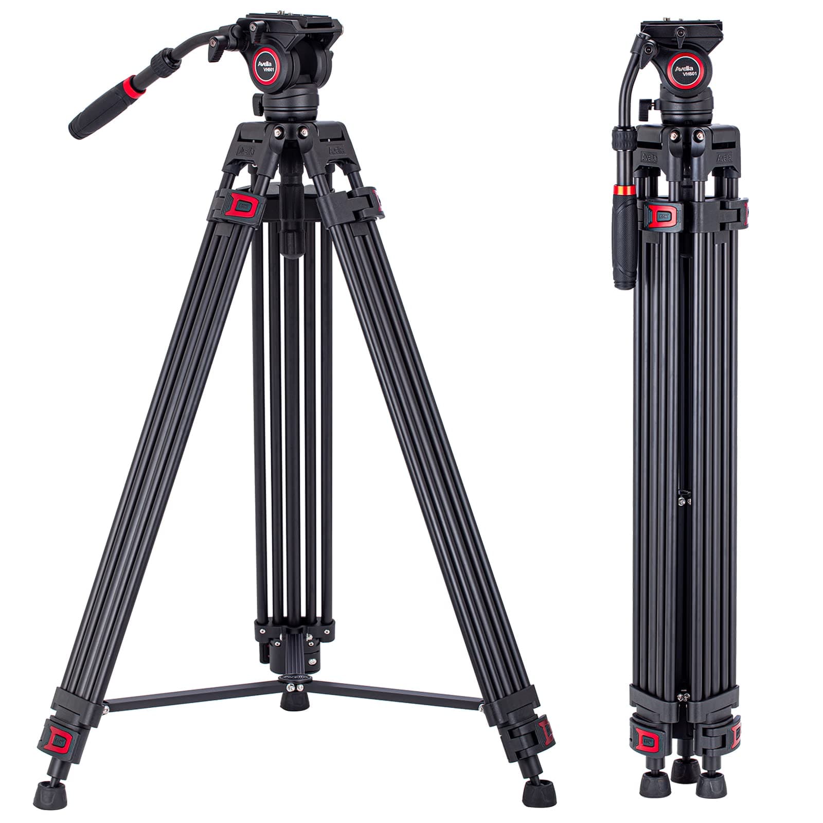 Avella VH501 Video Tripod System,72 inch Professional Heavy Duty Aluminum Tripod, with Detachable Fluid Drag Pan Tilt Head
