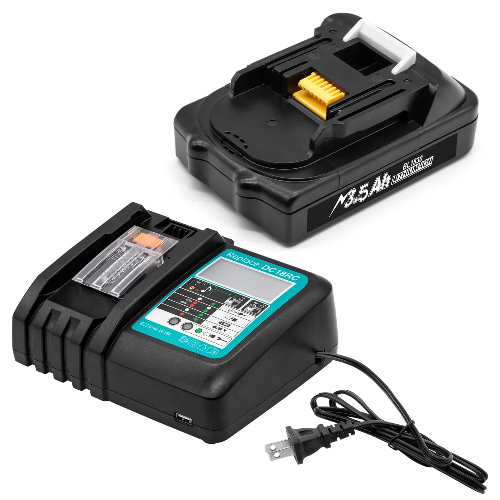 Bonadget 1Pack 3.5Ah BL1815 18V Battery and Charger Combo for Makita 18V for 18Volt Battery Charger BL1830 BL1850B BL1840B BL1820 BL1850 for Makita Battery Replacement