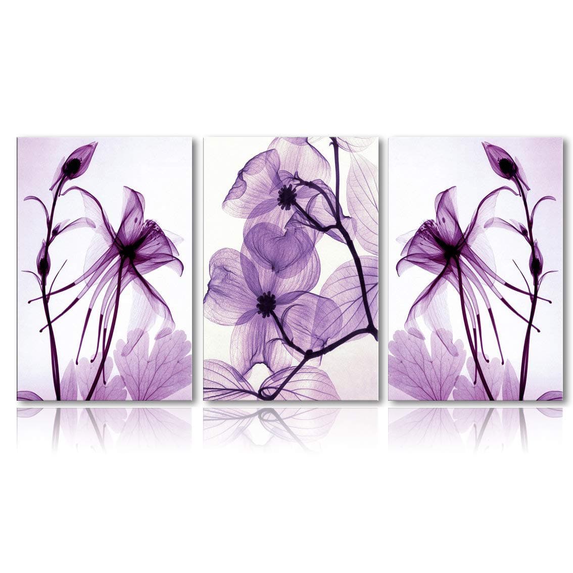 Meigan Art Modern Canvas Wall Art Home Decor Wall Art Painting Purple Flowers Art Wood Inside Framed Ready to Hang (12InchX16InchX3)