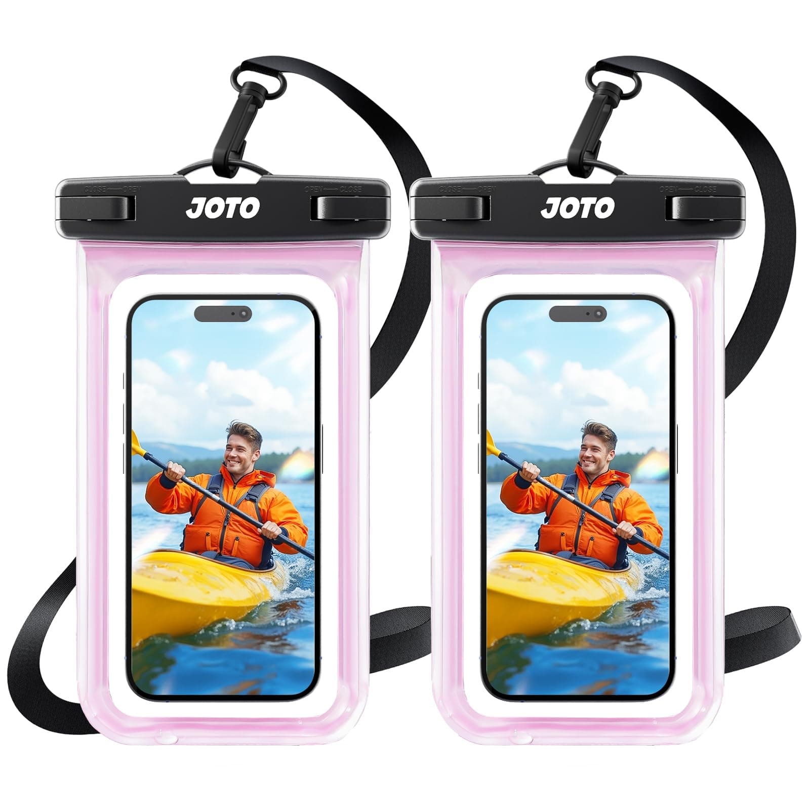 JOTO 2 Pack Waterproof Phone Pouch Case Up to 7", IPX8 Underwater Phone Case Cellphone Dry Bag for iPhone 17/Air 16 15 14 13 12 Pro Max Xs Max XR X 8 7 6S Plus SE/Galaxy S24 S23 S22 -Clearpink