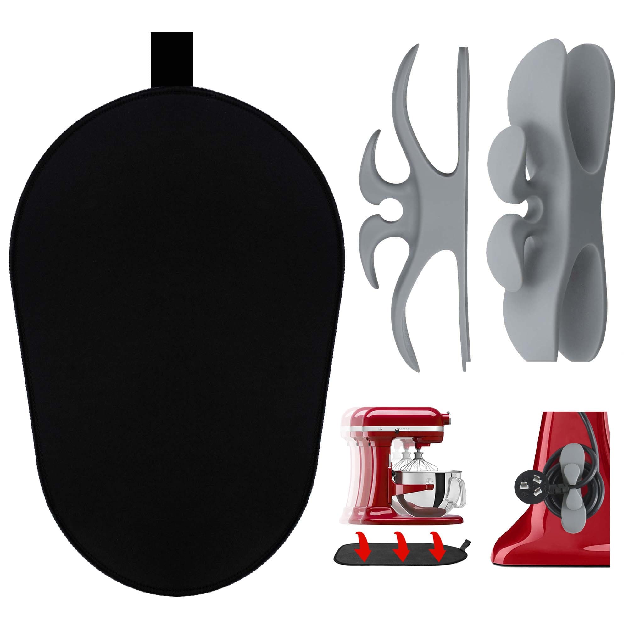 Sliding Mat for Kitchenaid Mixer with 2 Grey Kitchen Accessories, Mover Slider Mat Pad for 5-8 Qt Bowl-Lift Stand Mixer, Kitchen Appliance Slider Mat Compatible with Professional 600 Stand Mixer