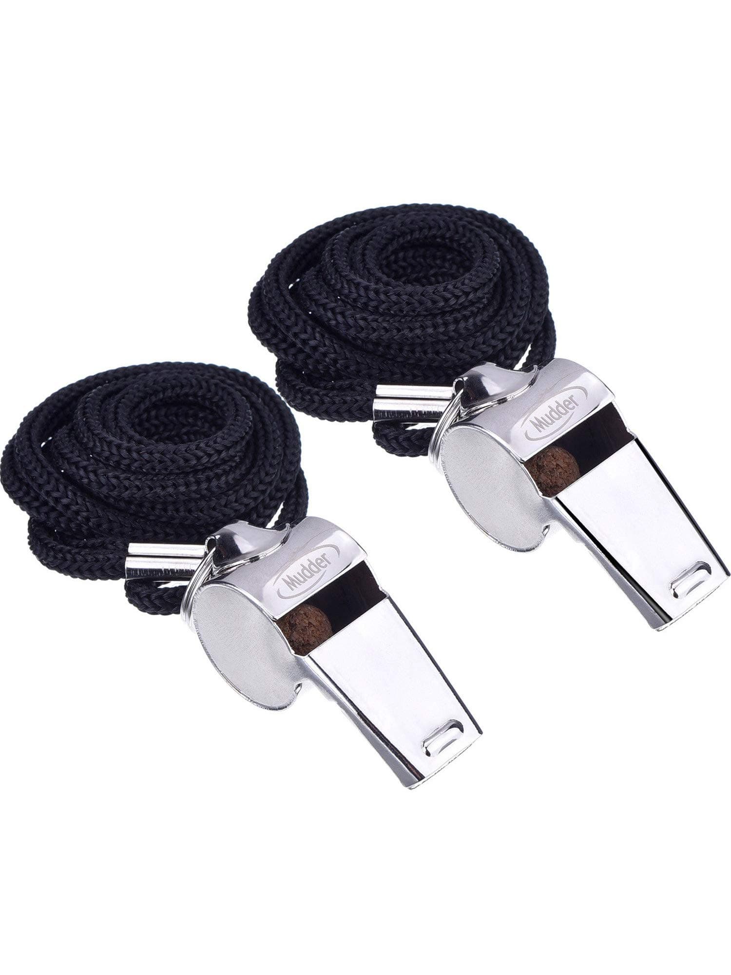 Mudder Metal Referee Whistles Coach Whistles with Lanyard for Football Coaches and Officials (2 Pieces)