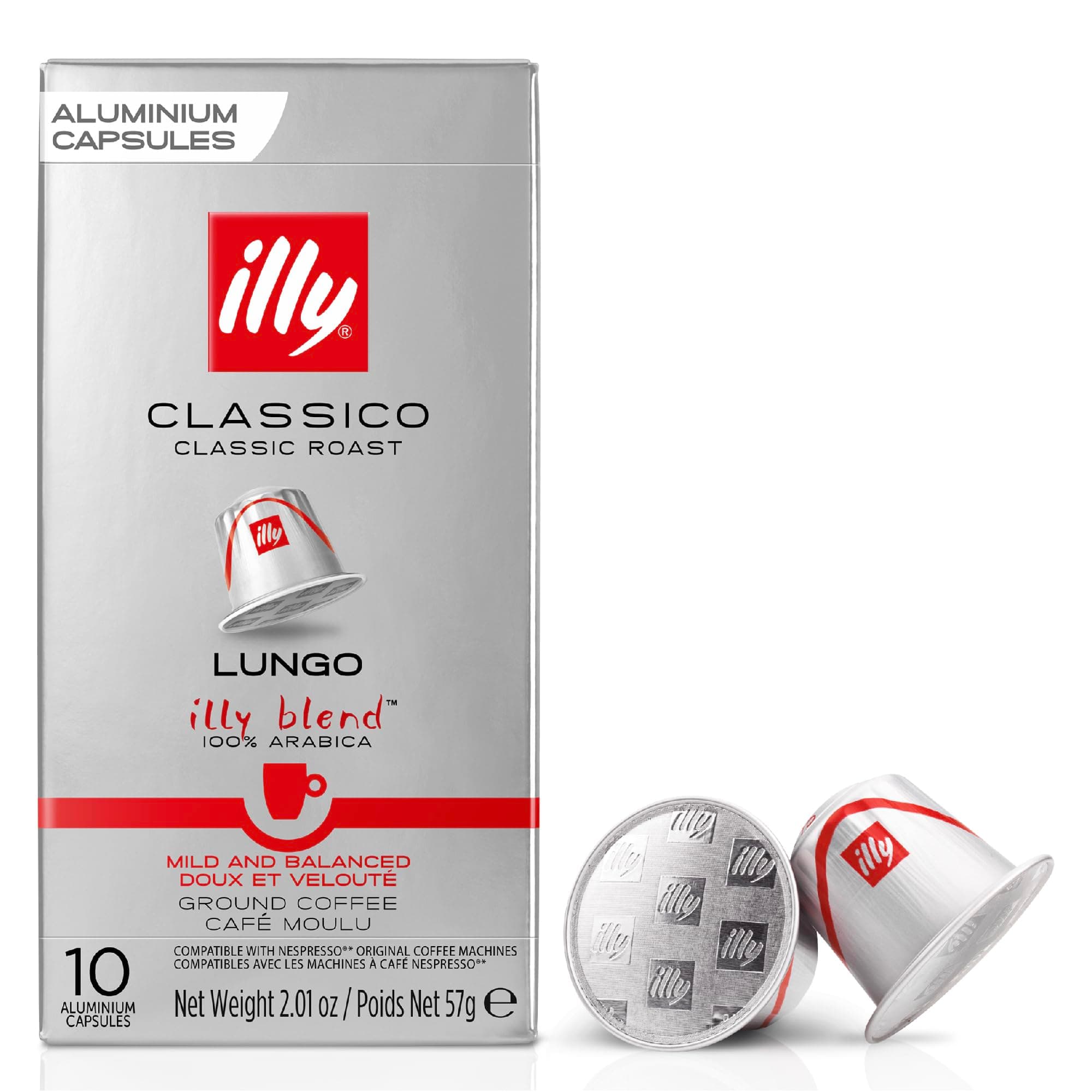 Coffee - Lungo Classico Coffee Pods - Medium Roast - 100% Arabica Coffee - Ideal for your Espresso Lungo - Nespresso Compatible illy Coffee Capsules - Pack of 10