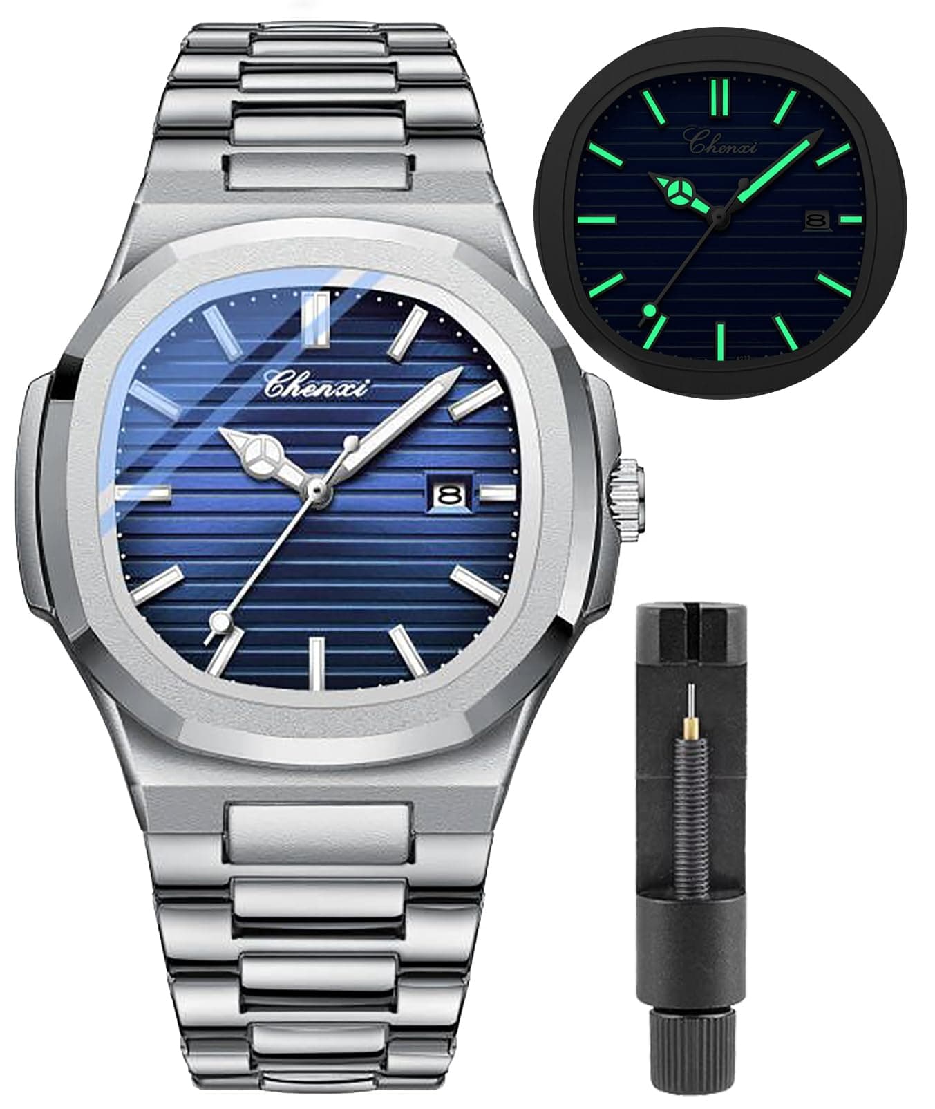 Fashion Men's Stainless Steel Quartz Watch Luminous Waterproof Analog Display