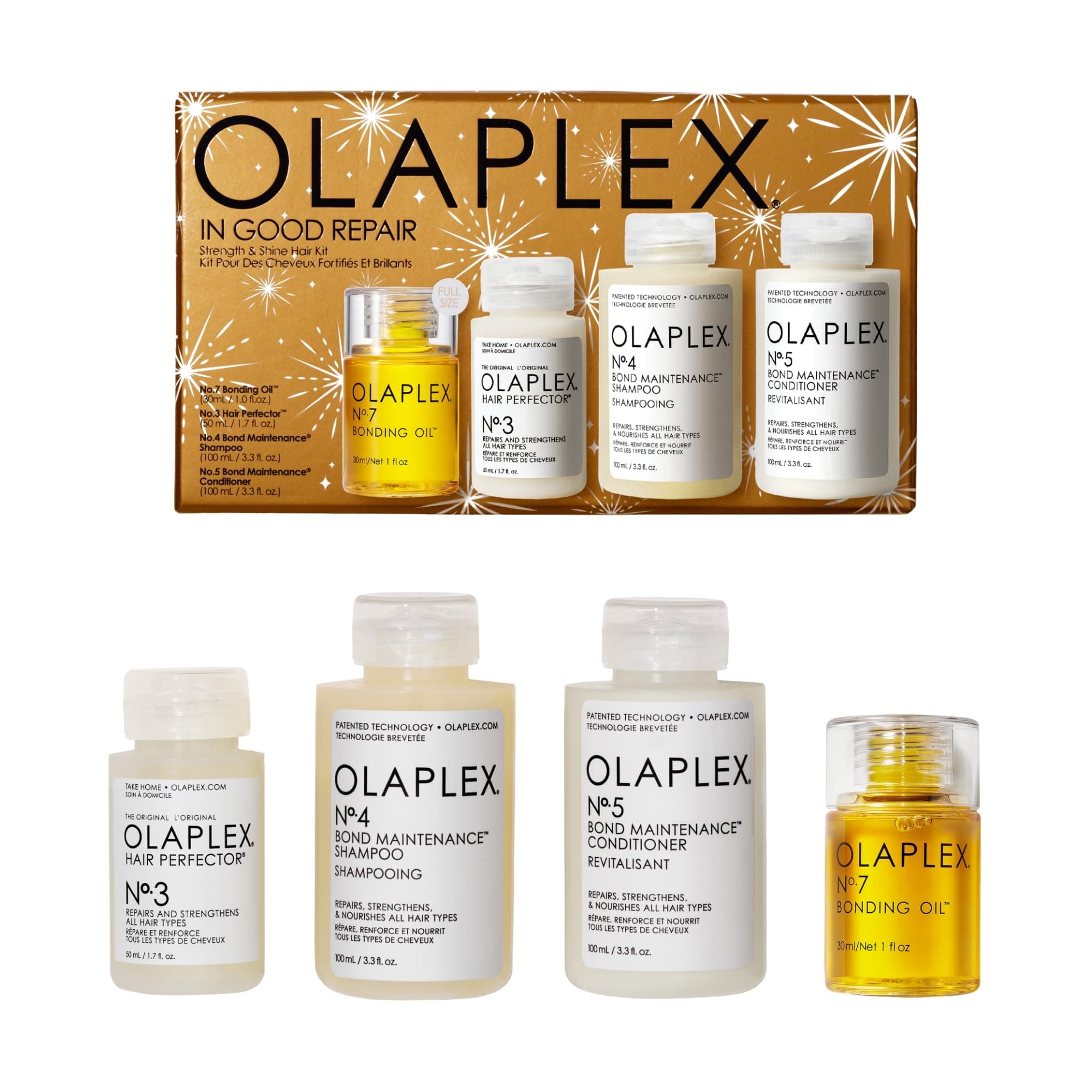 OlaplexIn Good Repair Hair Kit: No. 3, 4, 5, 7, Shampoo & Conditioner Set, Hydrate, & Control Frizz (72H), Bonding Oil to Shine & Protect, Perfector to Strengthen & Reverse Damage