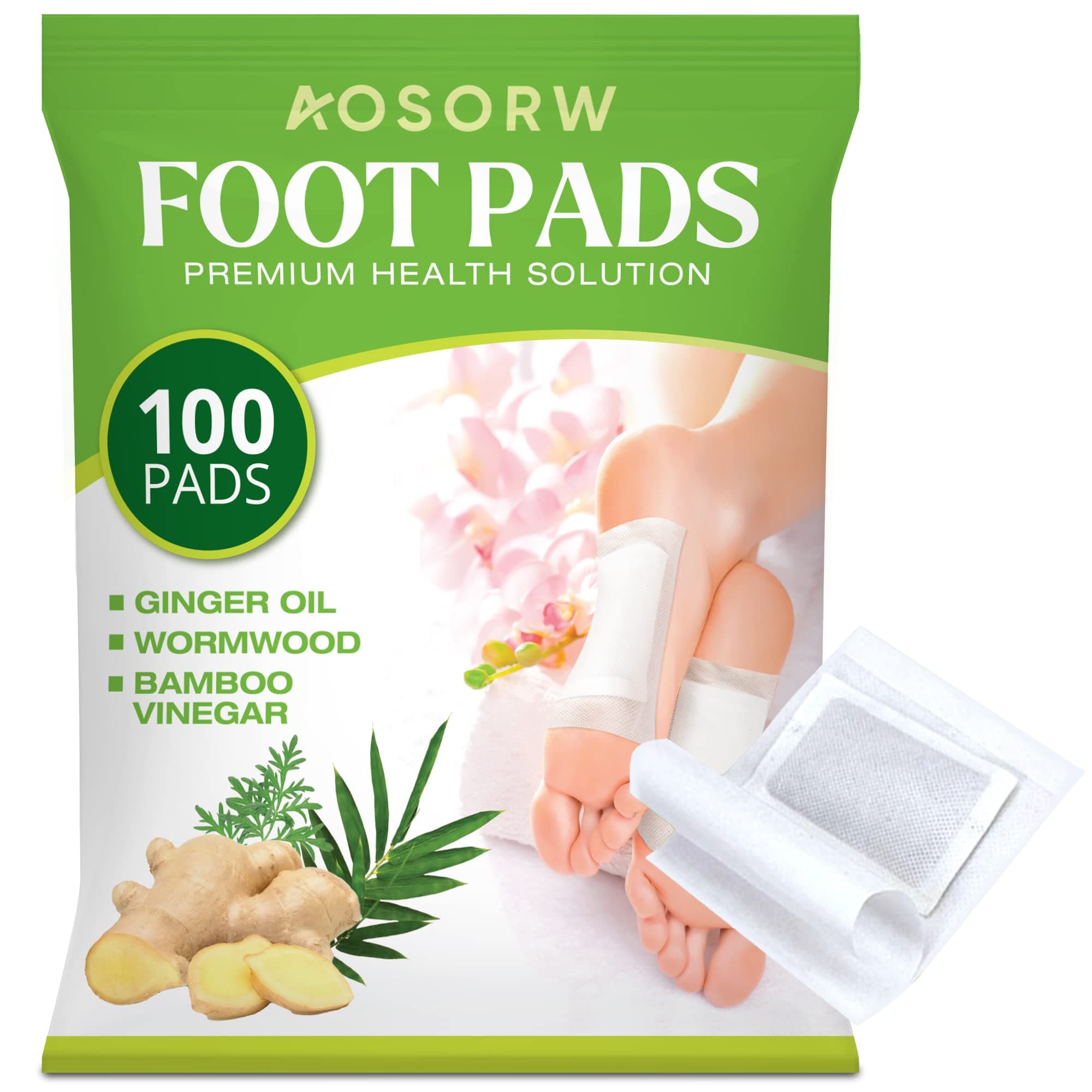 100 Pack Foot Pads, Ginger Oil Bamboo Charcoal Foot Pads, Foot Care Patch, Effective Feet Health Patches, Better Sleep Quality and Foot Pain Relief