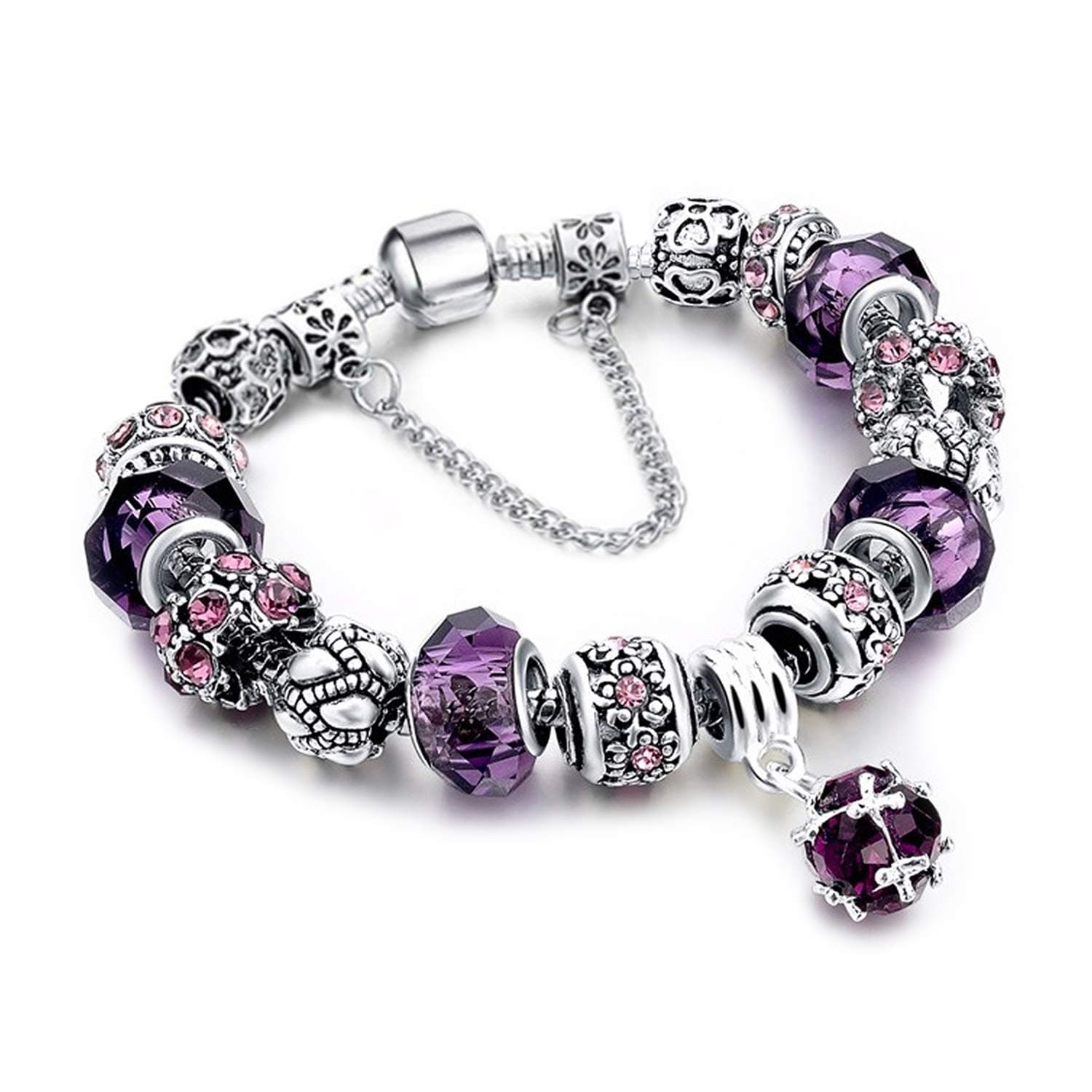 MUERDOU Mother Charms Bracelet for Women Murano Glass Beads Butterfly Flower Charms Amethyst Bracelets