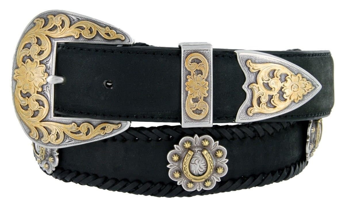 Gold Horseshoe Berry Conchos Leather Scalloped Belt