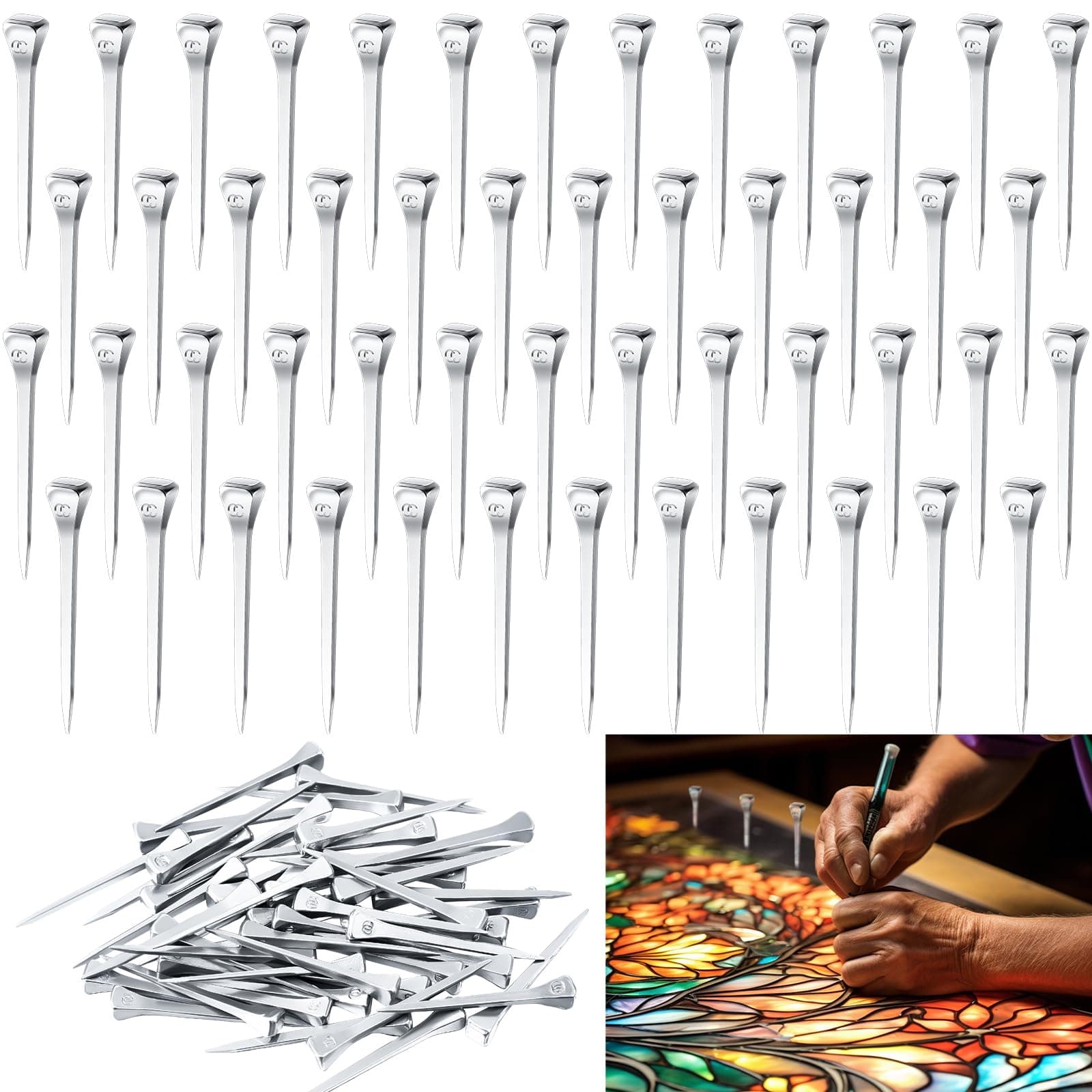 Zonon 50 Pcs 2 Inches Horseshoe Nails Stained Glass Supplies Stop Blocks Applied to Pin Copper Foiled Glass Projects Together Horseshoe Nails for Secure Crafts