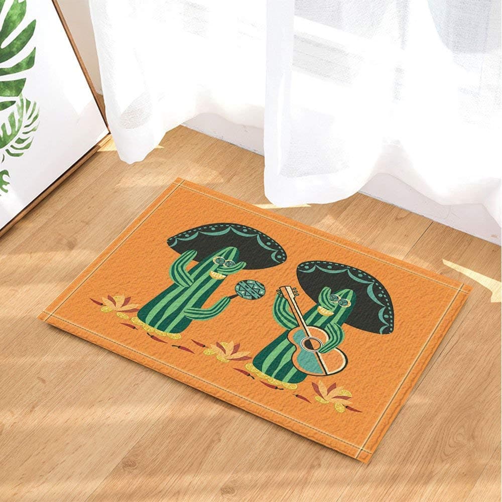 GoHeBe Desert Mexican Natural Plant Decor Cactus Mariachi with Guitar and Maracas Bath Rugs Non-Slip Doormat Floor Entryways Indoor Front Door Mat Kids Bath Mat 15.7x23.6in Bathroom Accessories