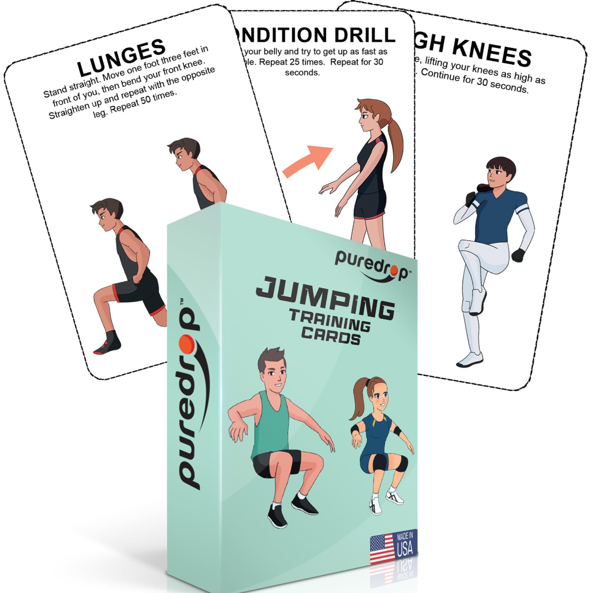 Vertical and Distance Jump Training Aid Cards: Great Training Drills for Higher and Further Jumps. Leap, Spring and Bounce Exercises That Can be Done at Home. Basketball Football Volleyball