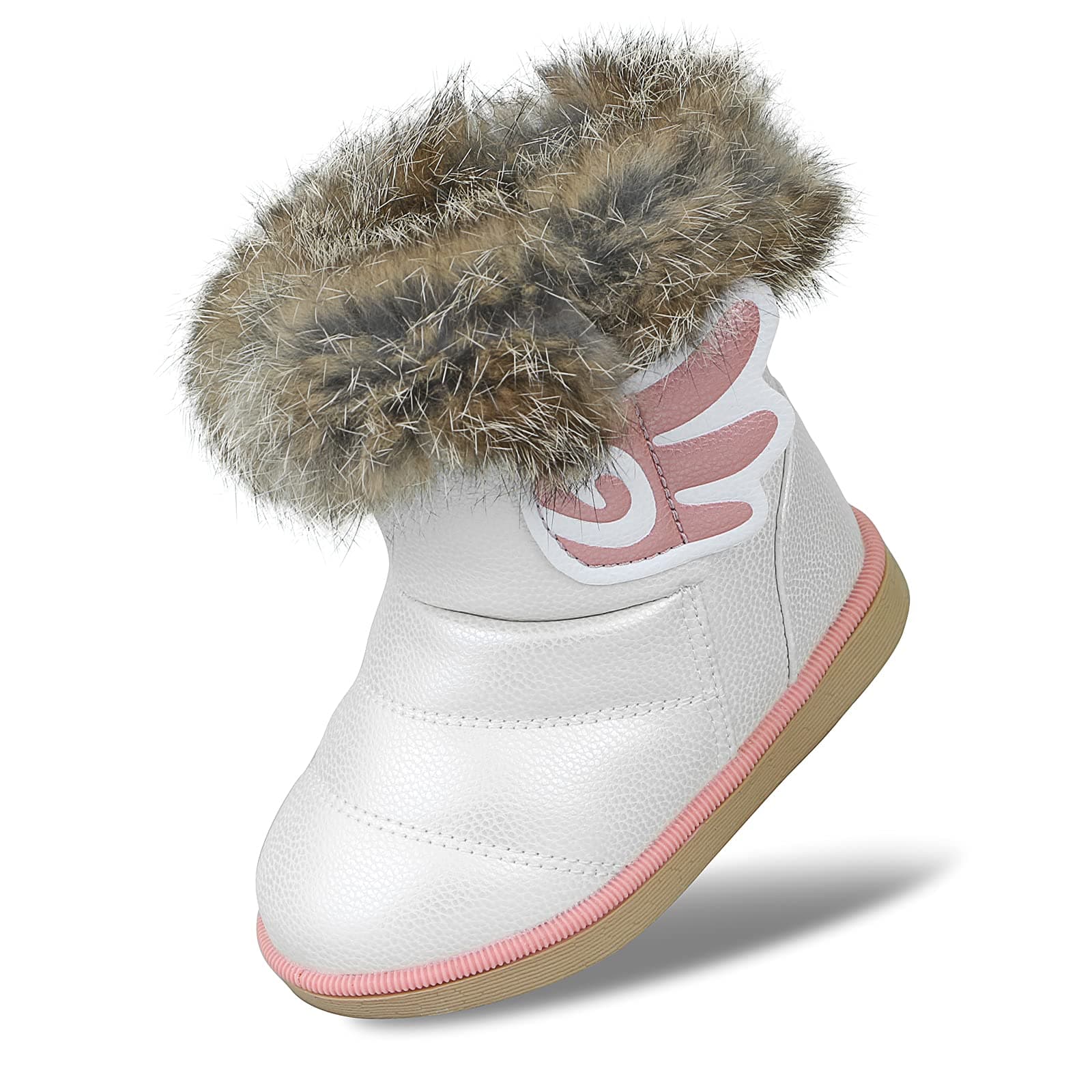 MINBEIBaby Girls Soft Leather Booties Winter Snow Boots Waterproof for Toddler Girls