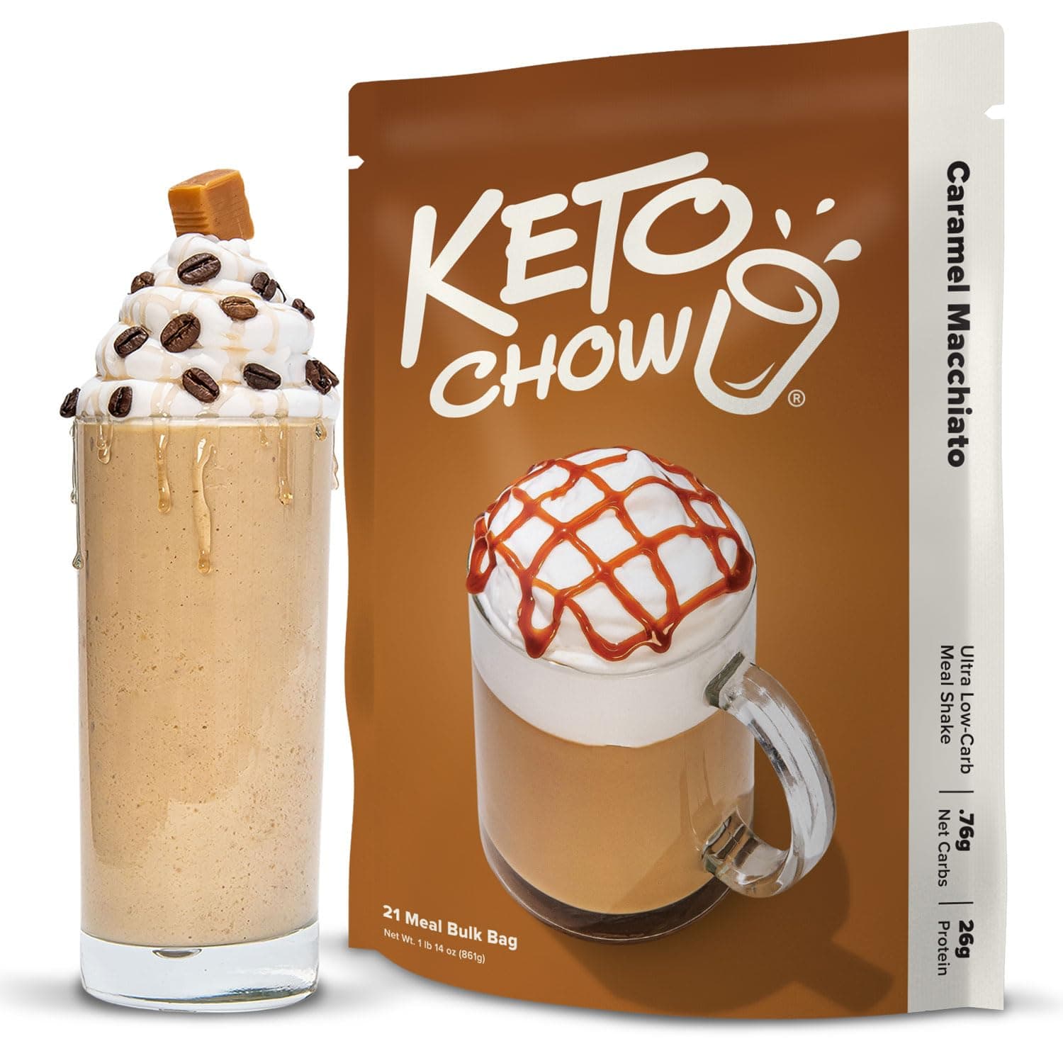 Keto ChowCaramel Macchiato | Keto Meal Replacement Shake Powder | Nutritionally Complete | Low Carb | Delicious Easy Meal Substitute | Protein Rich You Choose The Fat | 21 Meal Serving