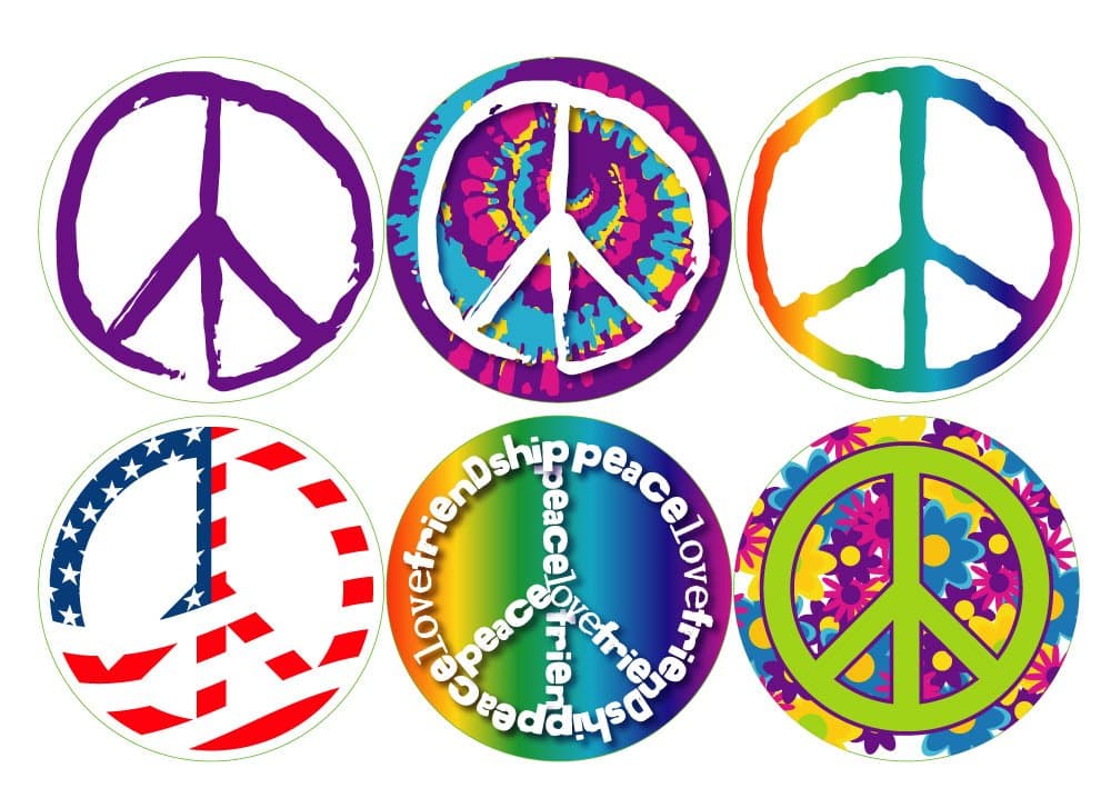 Easy Stick 6 Piece Multicolor Peace Signs - Vinyl Wall Art Decals